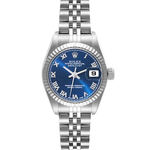 Photo of Rolex Datejust Blue Dial White Gold Steel Ladies Watch 79174 Box Papers