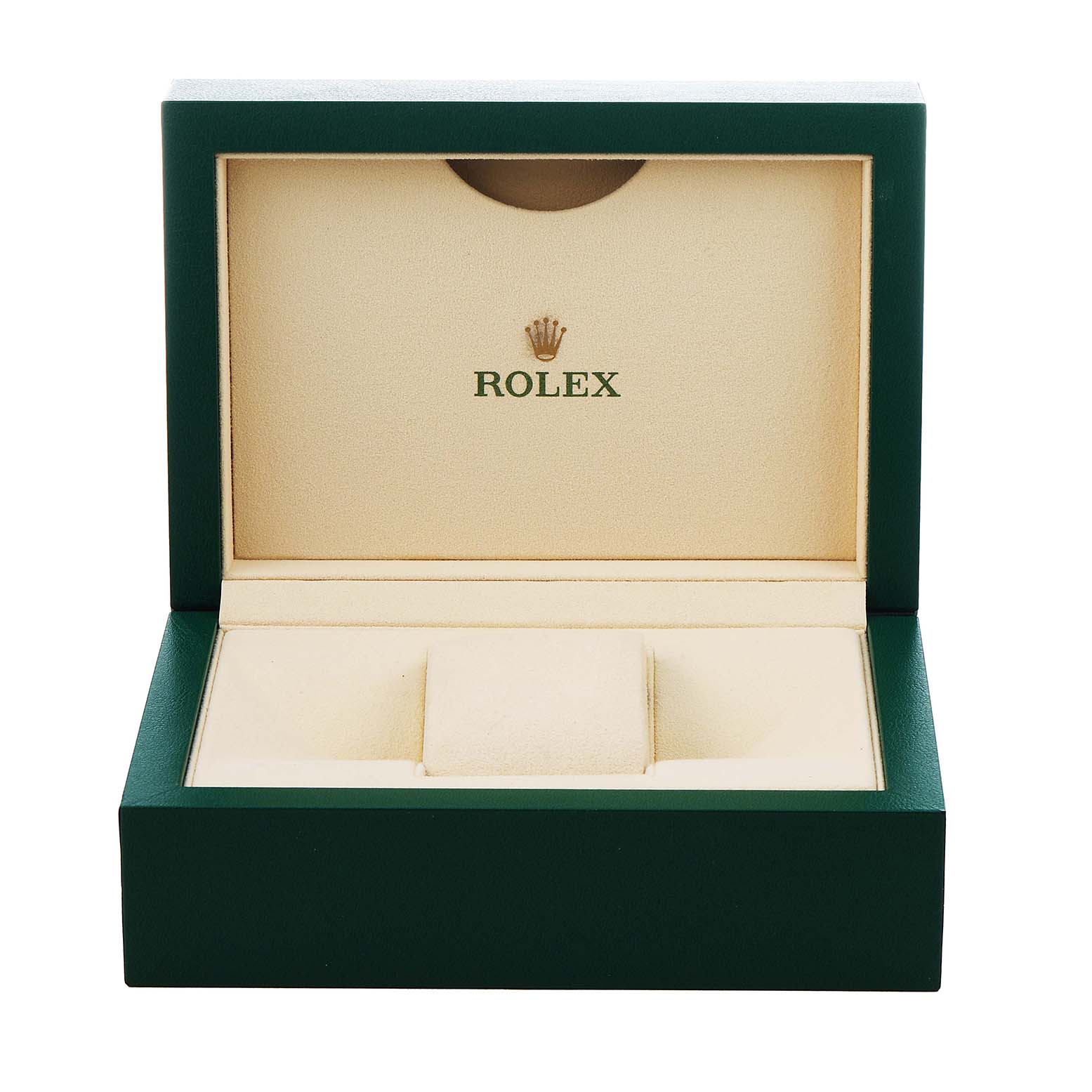 The image shows an open Rolex Datejust 278274 Women's Stainless Steel Grey Dial watch box, featuring the interior compartments for storing the watch.