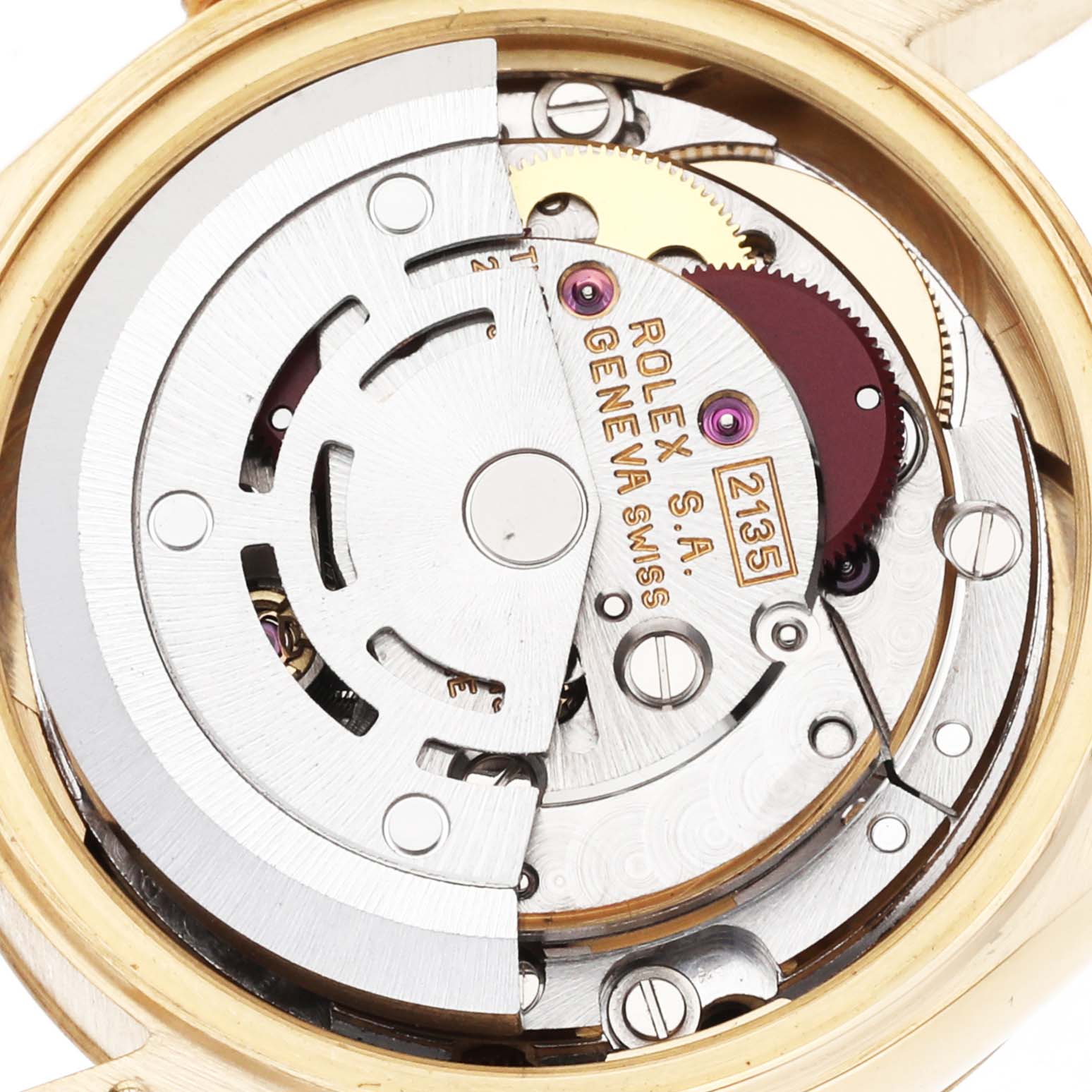 This image shows a close-up of the internal mechanism of the Rolex President 69178 Women's Yellow Gold Champagne Dial 69178 Women's Yellow Gold Champagne Dial model watch.