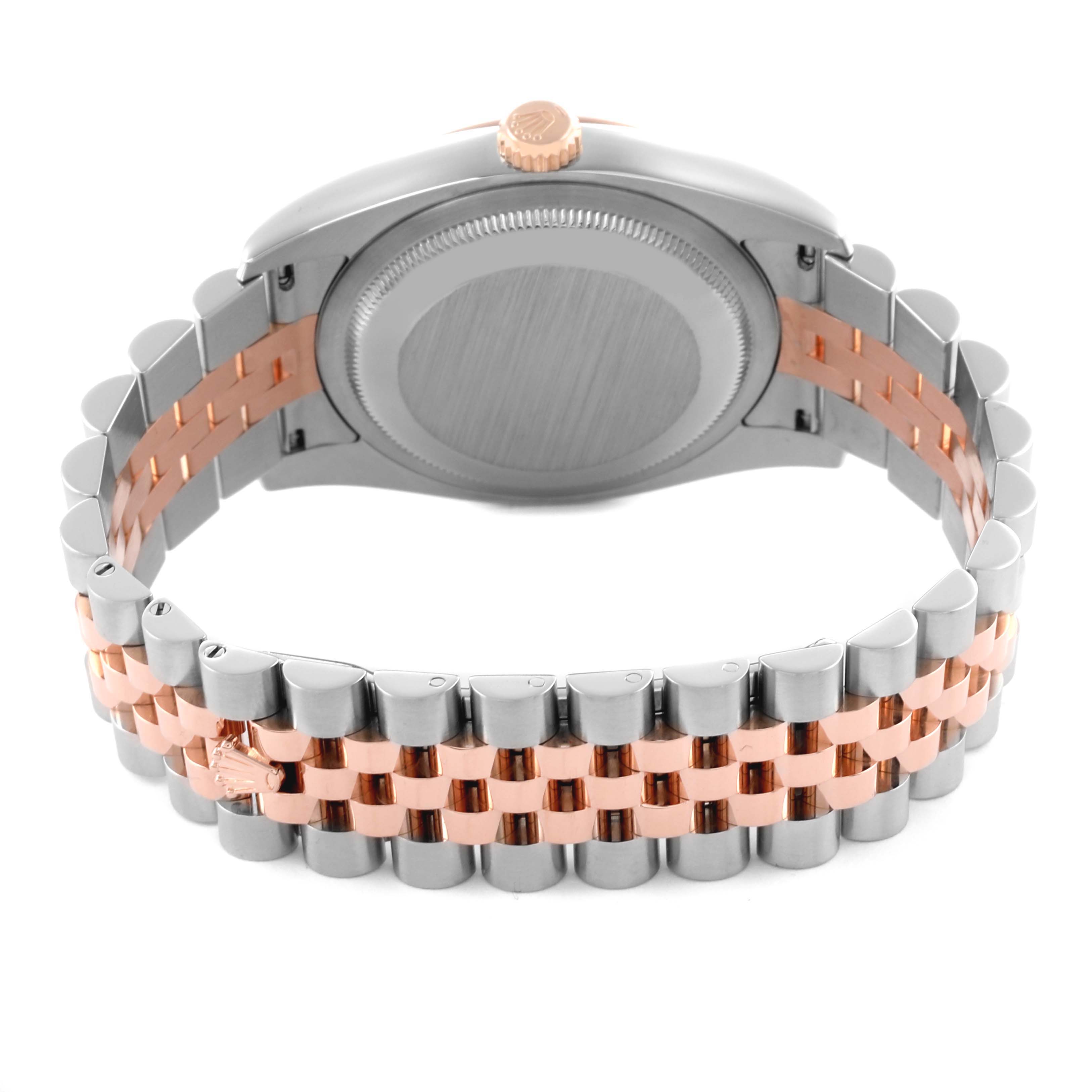 The image shows the back of a Rolex Datejust 116231 Men's Steel and Gold (two tone) Pink Dial 116231 Men's Steel and Gold (two tone) Pink Dial watch, highlighting the bracelet and case back from a rear angle.