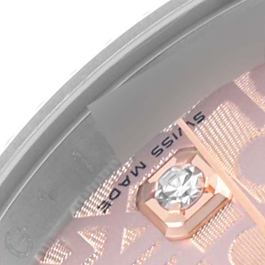 The image shows a close-up of the dial edge and diamond marker of a Rolex Datejust 116231 Men's Steel and Gold (two tone) Pink Dial 116231 Men's Steel and Gold (two tone) Pink Dial.