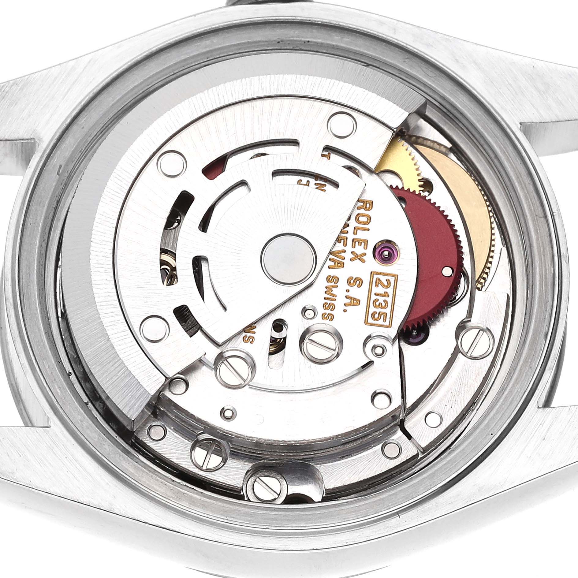 The image shows the movement mechanism of a Rolex Datejust 69174 Women's Stainless Steel Silver Dial 69174 Women's Stainless Steel Silver Dial watch, viewed from the back.