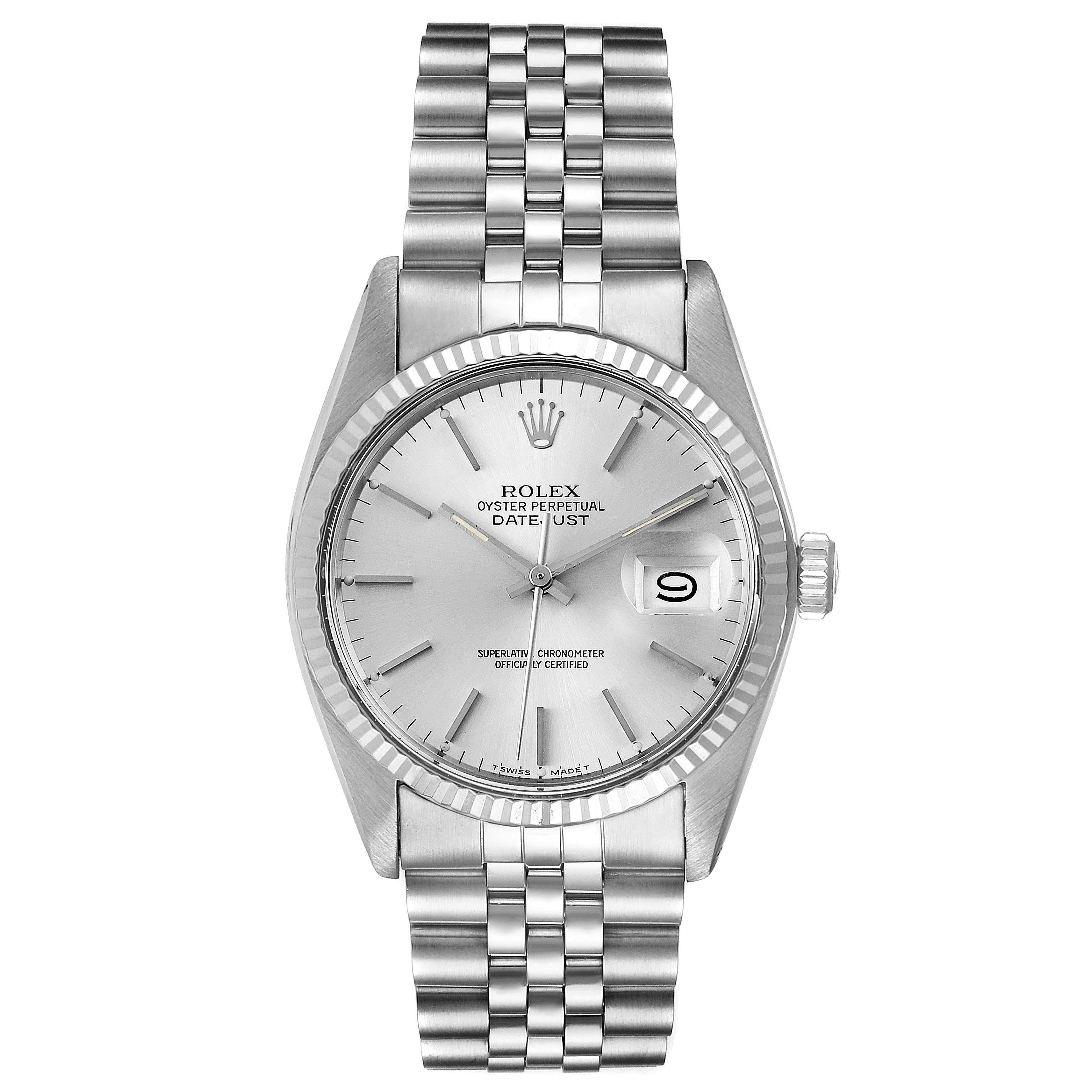 The Rolex Vintage Collection 16014 Men
s Stainless Steel Silver Dial 16014 Men
s Stainless Steel Silver Dial model is shown from a front angle, displaying the watch face, bezel, and bracelet.