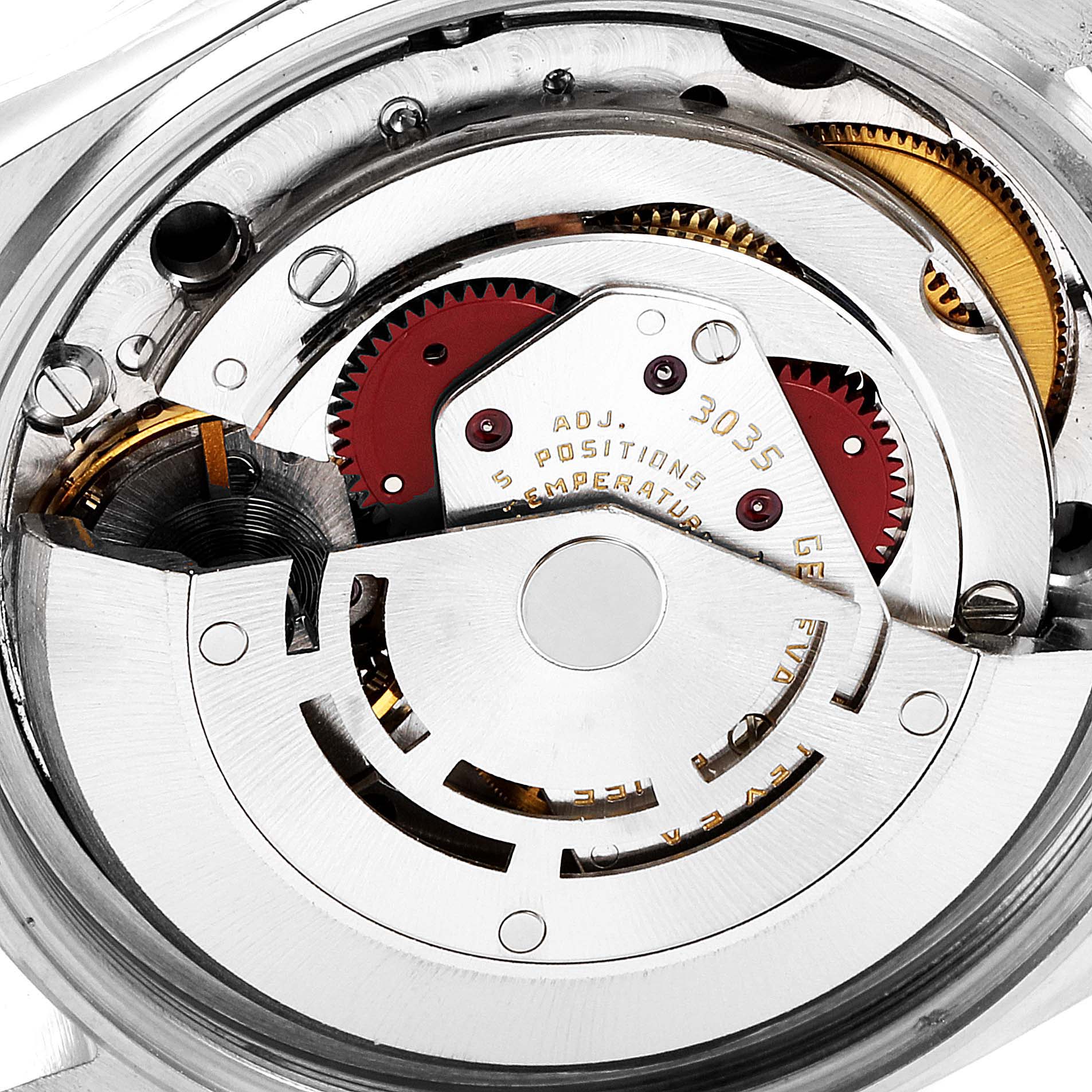 The macro shot of the Rolex Vintage Collection 16014 Men
s Stainless Steel Silver Dial 16014 Men
s Stainless Steel Silver Dial watch shows its intricate internal mechanical movements.