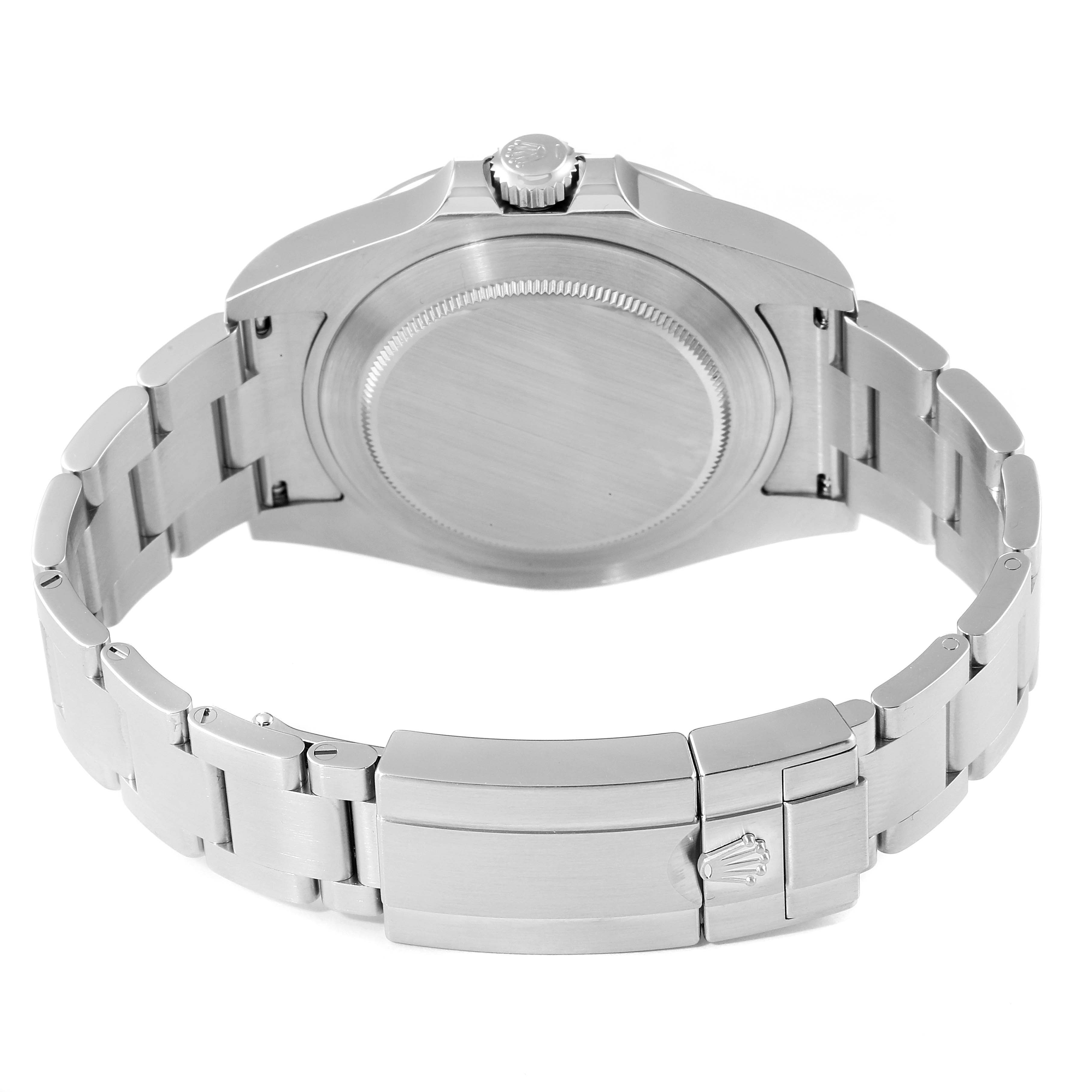 The image shows the back view of a Rolex Explorer 216570 Men's Stainless Steel White Dial 216570 Men's Stainless Steel White Dial watch, highlighting the case back, crown, and bracelet with the clasp.