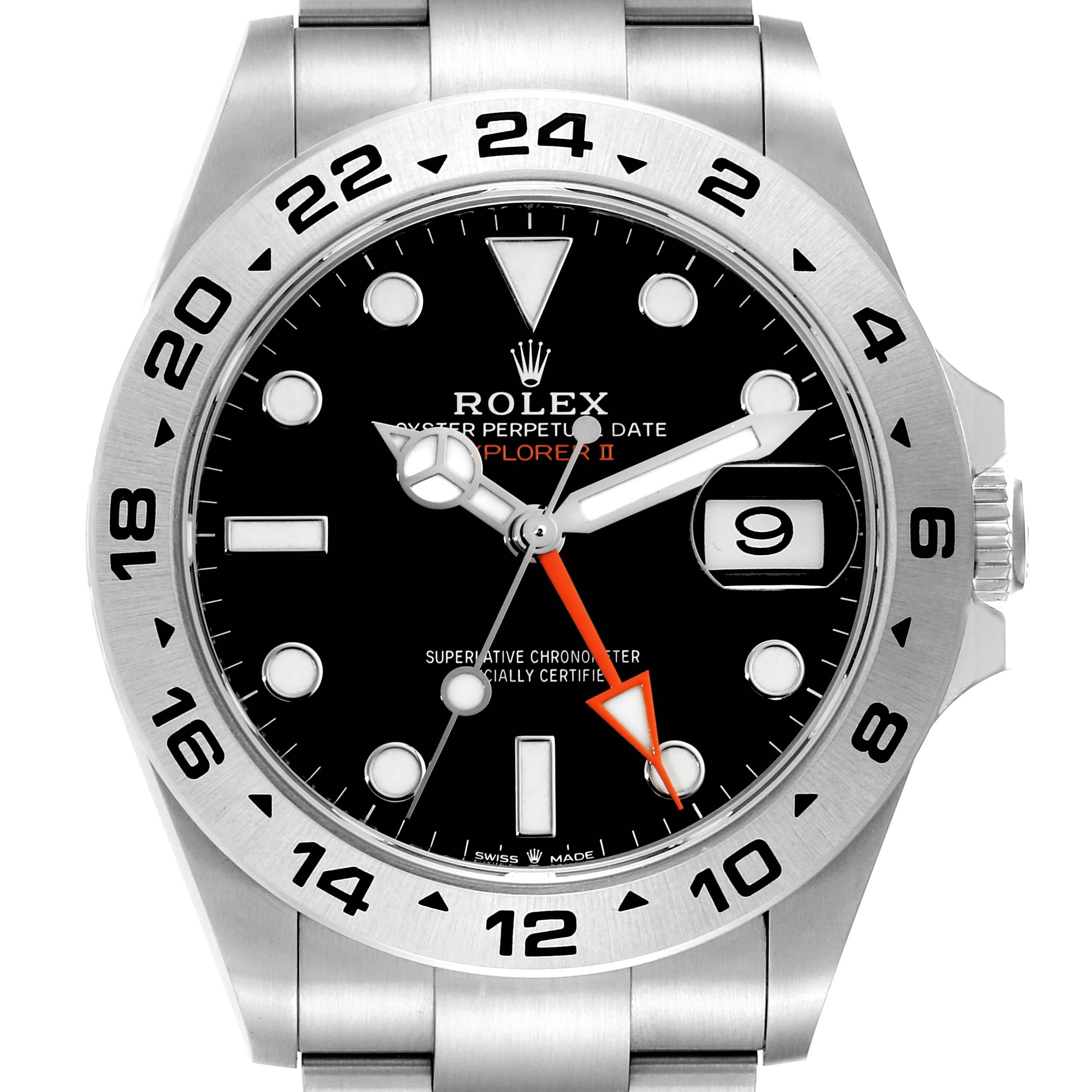 This image shows the front view of a Rolex Explorer 226570 Men's Stainless Steel Black Dial 226570 Men's Stainless Steel Black Dial watch, featuring the dial, bezel, date window, and hands.