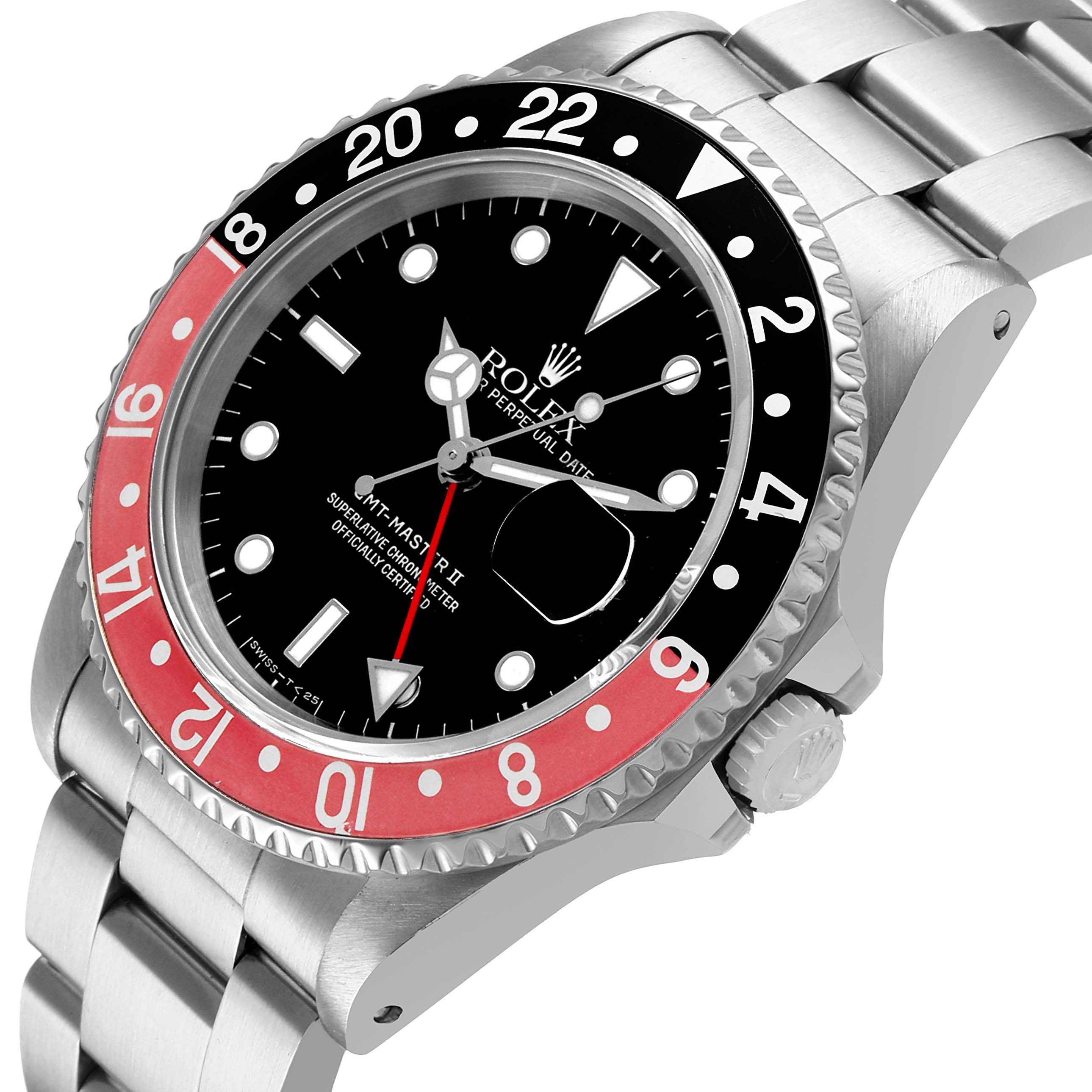The image shows a Rolex GMT-Master 16710 Men's Stainless Steel Black Dial watch at a three-quarter angle, highlighting the bezel, dial, and part of the bracelet.