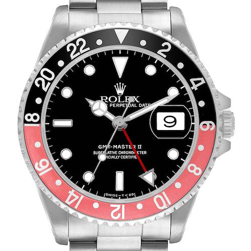 Photo of Rolex GMT Master II Black Red Coke Bezel Steel Mens Watch 16710 Box Papers