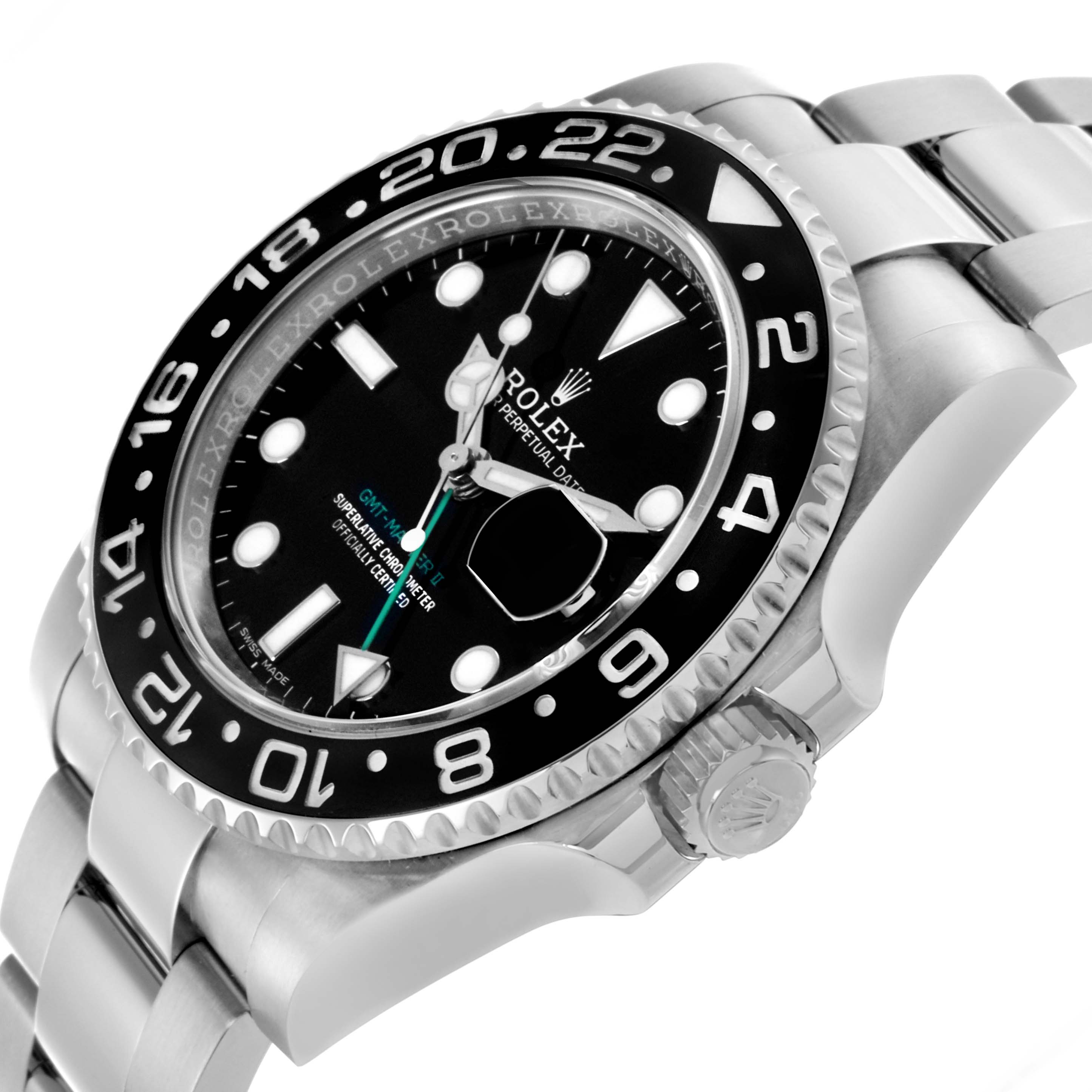 The Rolex GMT-Master 116710LN Men
s Stainless Steel Black Dial 116710LN Men
s Stainless Steel Black Dial watch is shown at a side angle, highlighting the bezel, dial, crown, and bracelet.