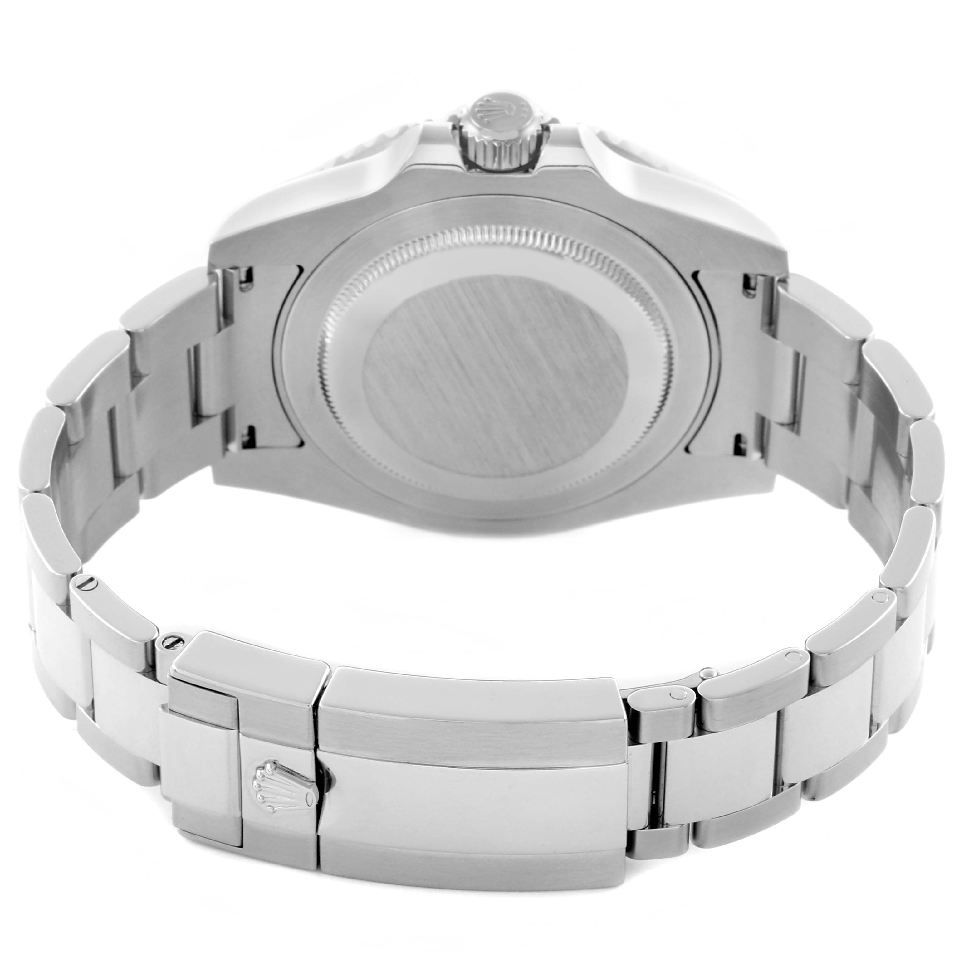 The image shows a rear view of a Rolex GMT-Master 116710LN Men
s Stainless Steel Black Dial 116710LN Men
s Stainless Steel Black Dial with the case back and bracelet prominently displayed.