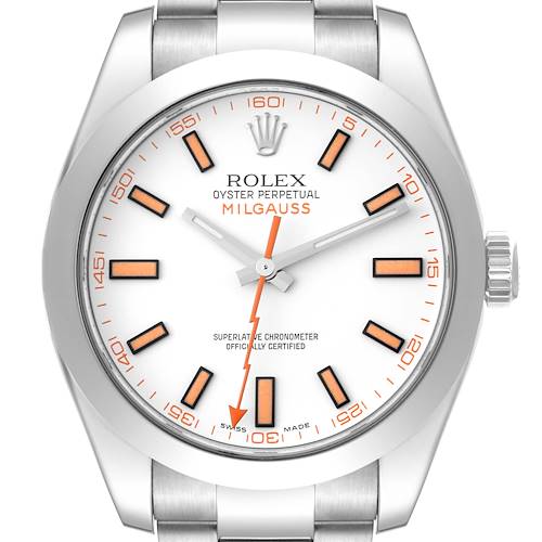 Photo of Rolex Milgauss White Dial Orange Markers Steel Mens Watch 116400