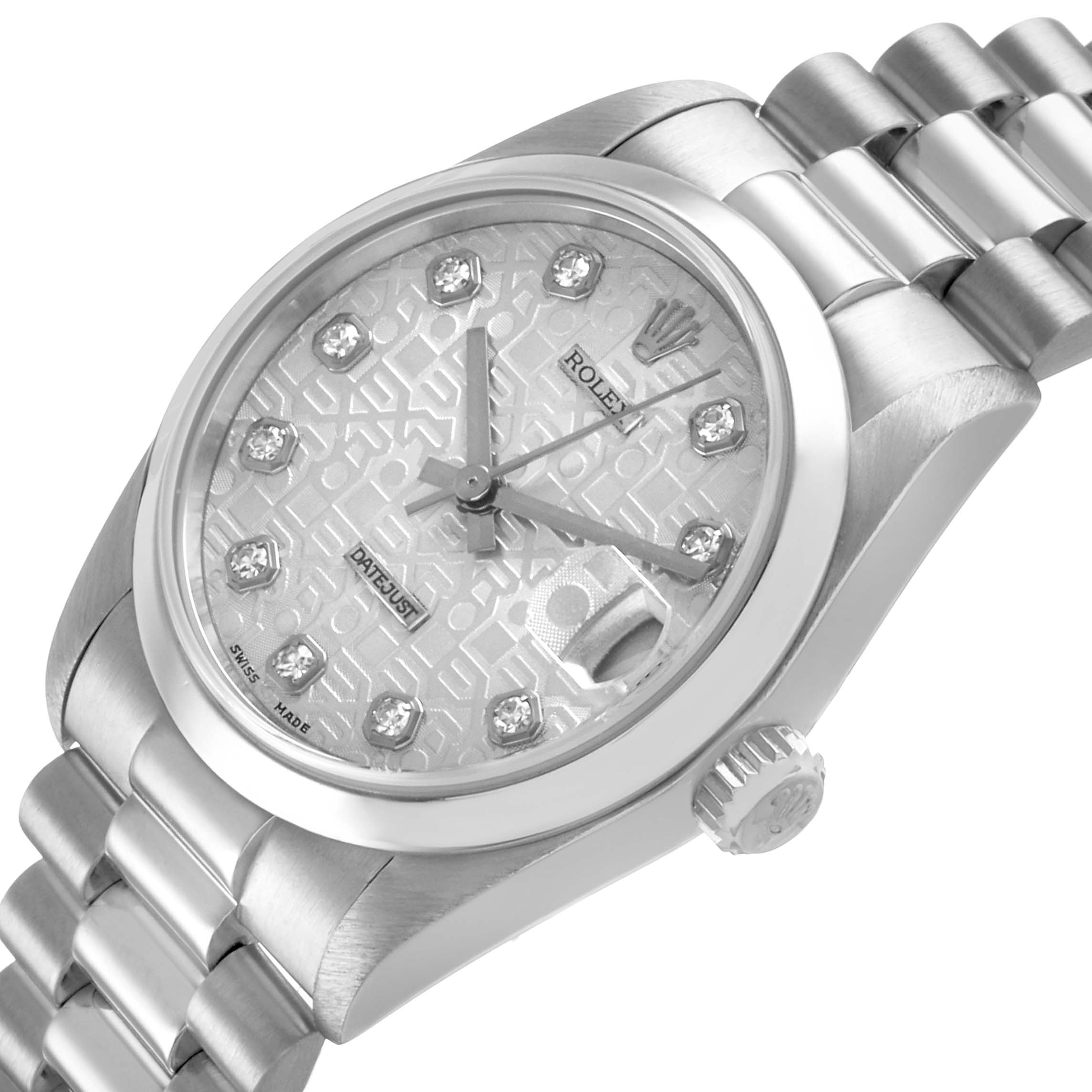 The image shows a Rolex President 78246 Women's Platinum Silver Dial model at an angled view, highlighting the dial, bracelet, and crown.