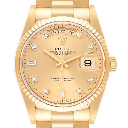 Photo of Rolex President Day-Date Yellow Gold Diamond Mens Watch 18238 ADD TWO LINKS