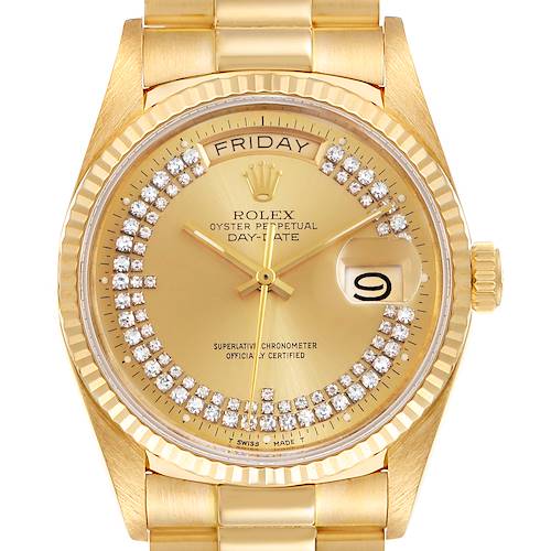 Photo of NOT FOR SALE Rolex President Day-Date Yellow Gold String Diamond Dial Mens Watch 18038 PARTIAL PAYMENT