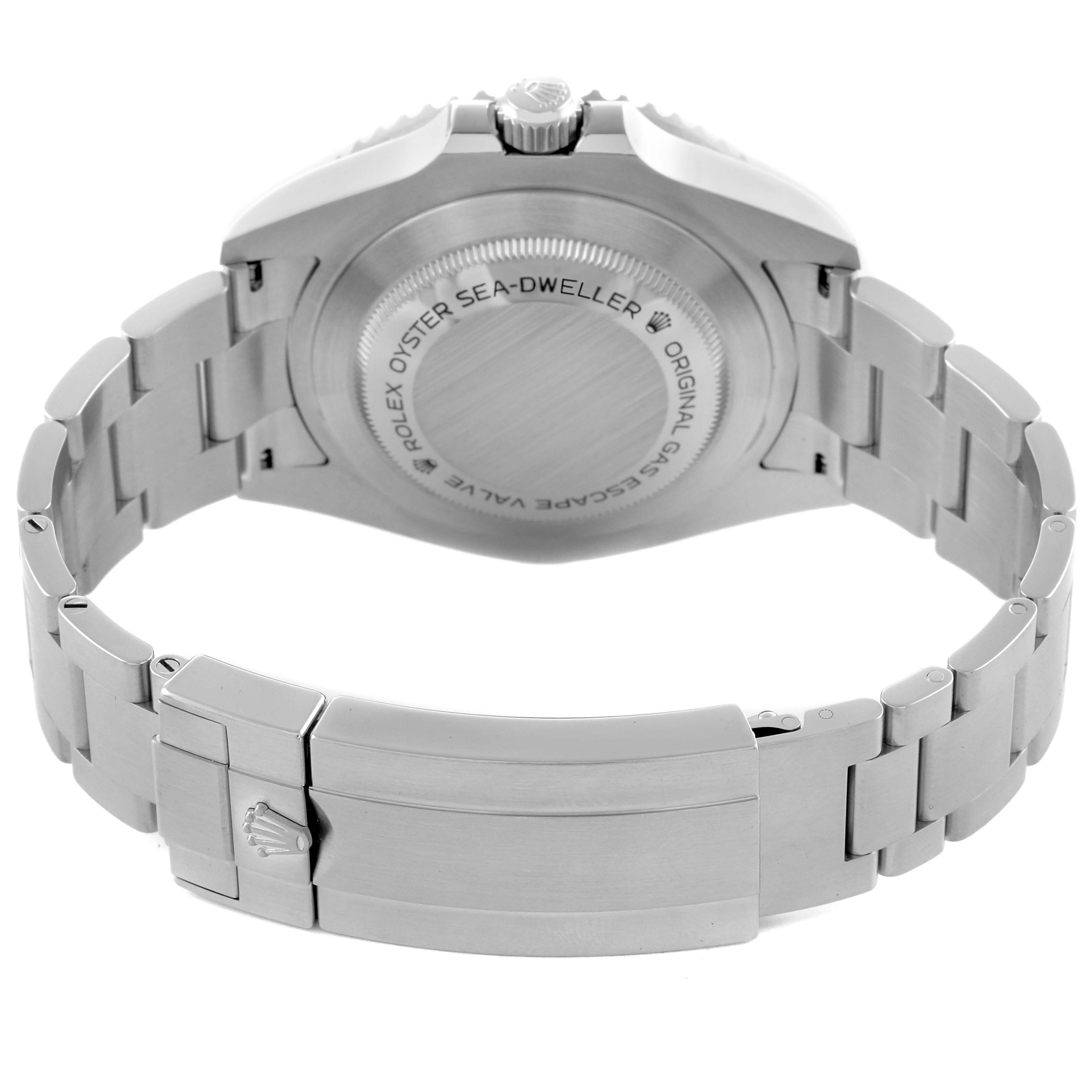 The image shows the back and bracelet of the Rolex Sea-Dweller 126600 Men's Stainless Steel Black Dial 126600 Men's Stainless Steel Black Dial, highlighting the case back and clasp.