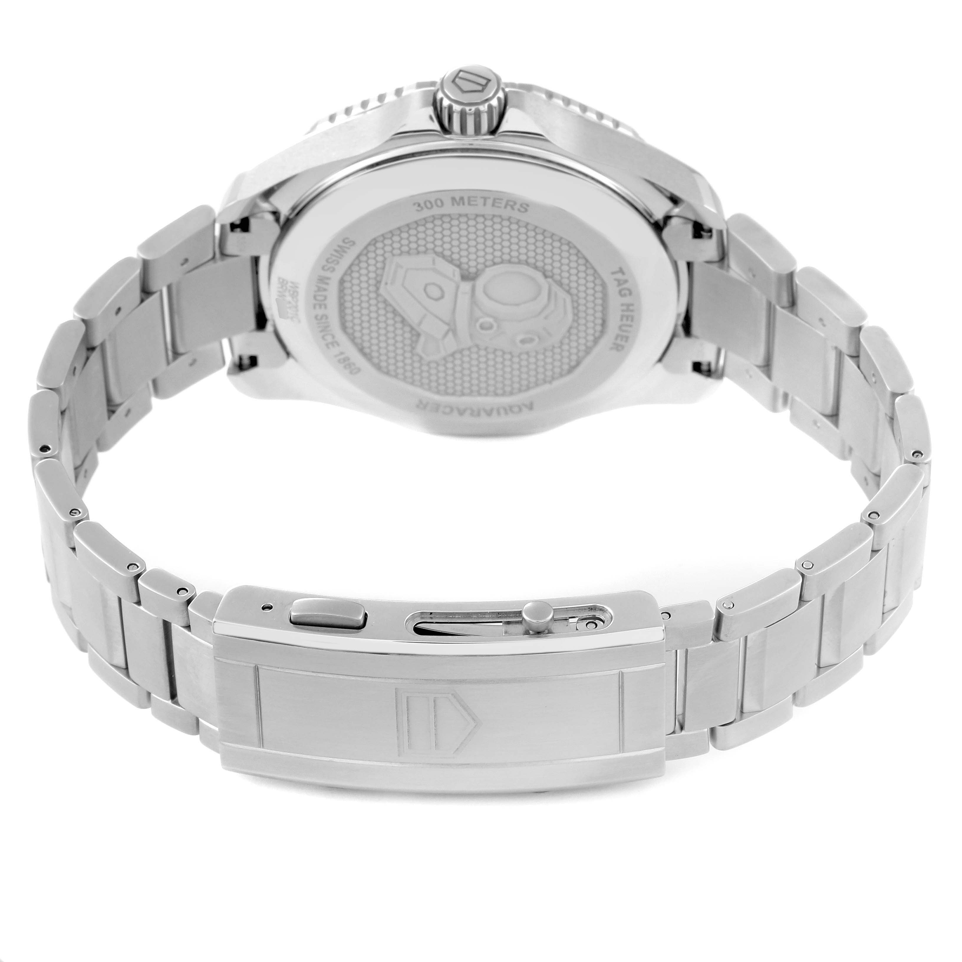 This image shows the back and clasp of a Tag Heuer Aquaracer WBP201C.BA0632 Men's Stainless Steel Silver Dial WBP201C.BA0632 Men's Stainless Steel Silver Dial watch, focusing on the bracelet and case back details.