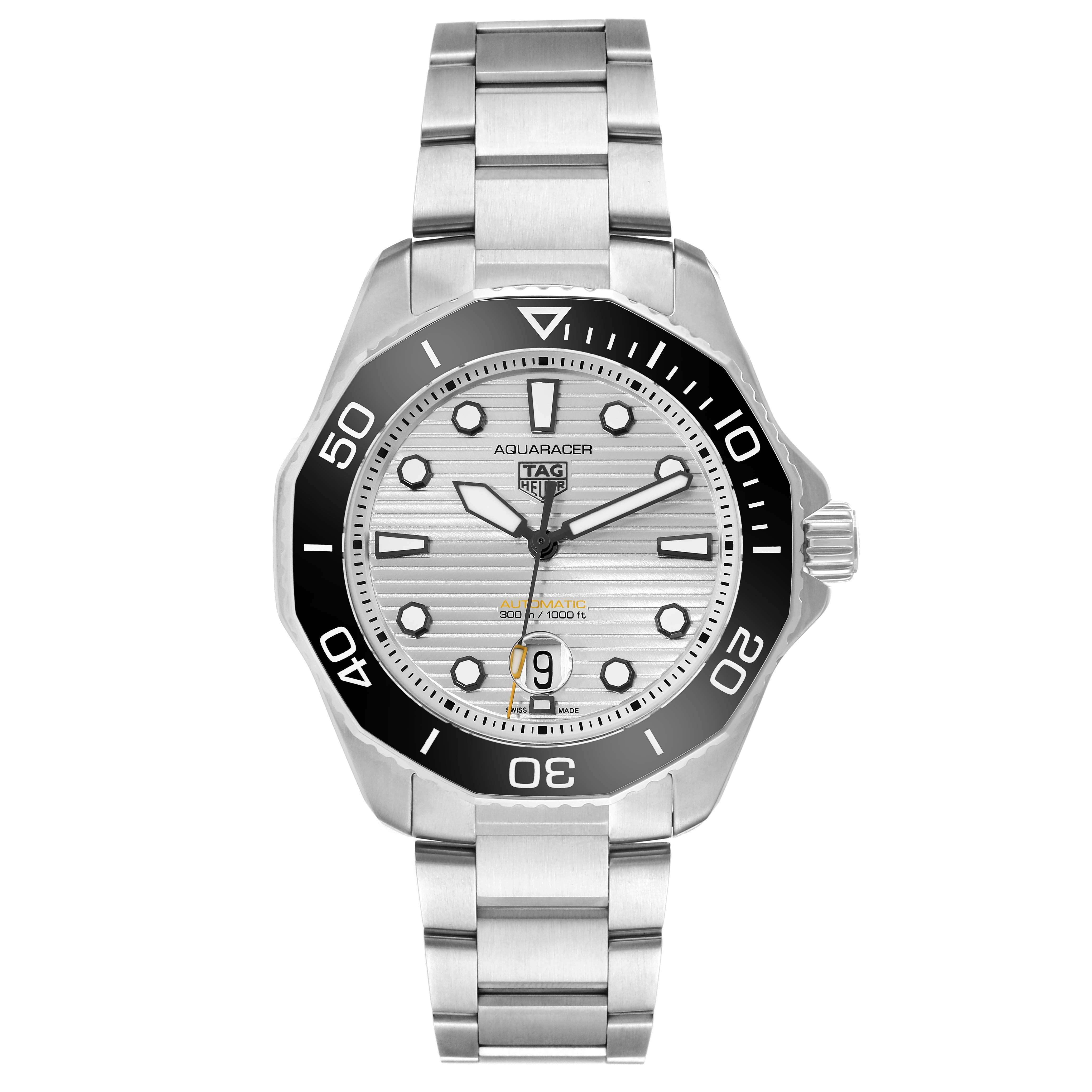 The image shows a front view of the Tag Heuer Aquaracer WBP201C.BA0632 Men's Stainless Steel Silver Dial WBP201C.BA0632 Men's Stainless Steel Silver Dial watch, displaying the dial, bezel, crown, and bracelet.