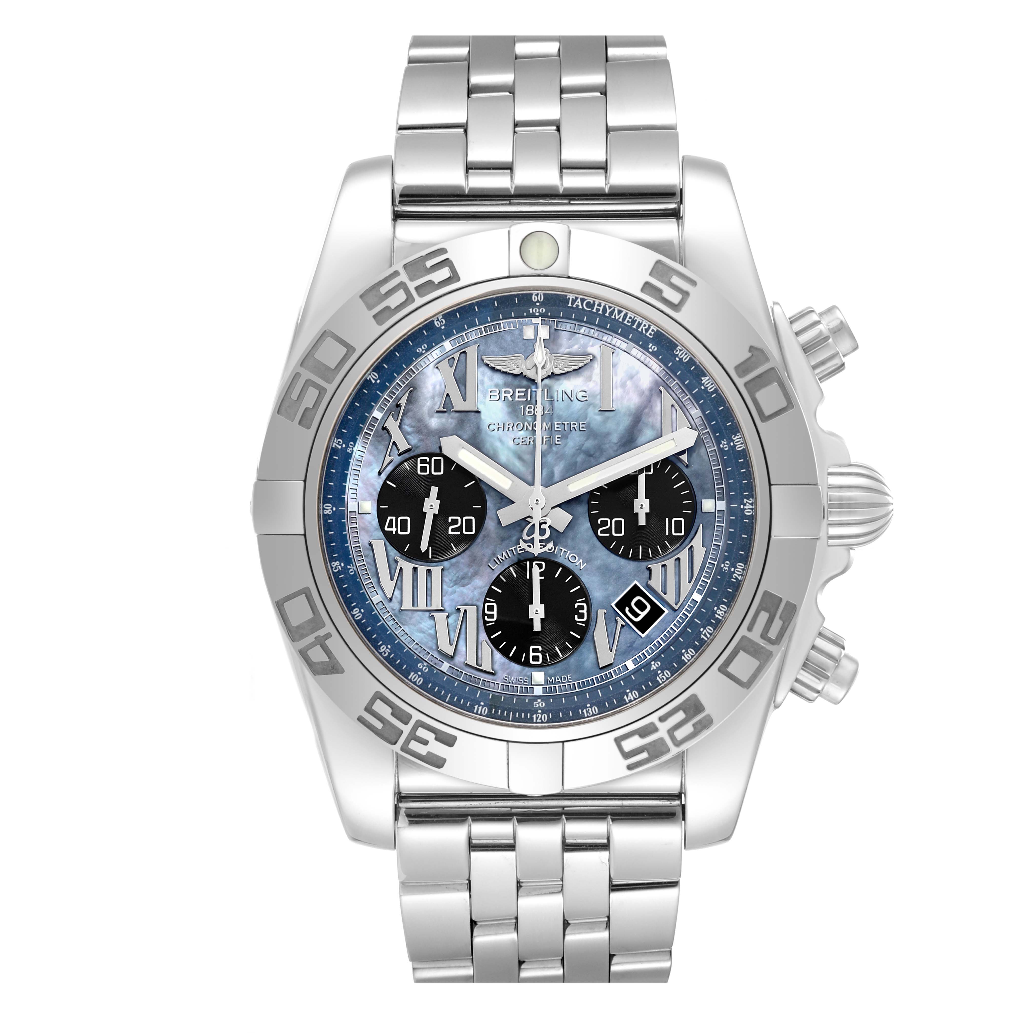 This image shows the front view of the Breitling Limited Series watch, showcasing its dial, bezel, and bracelet.