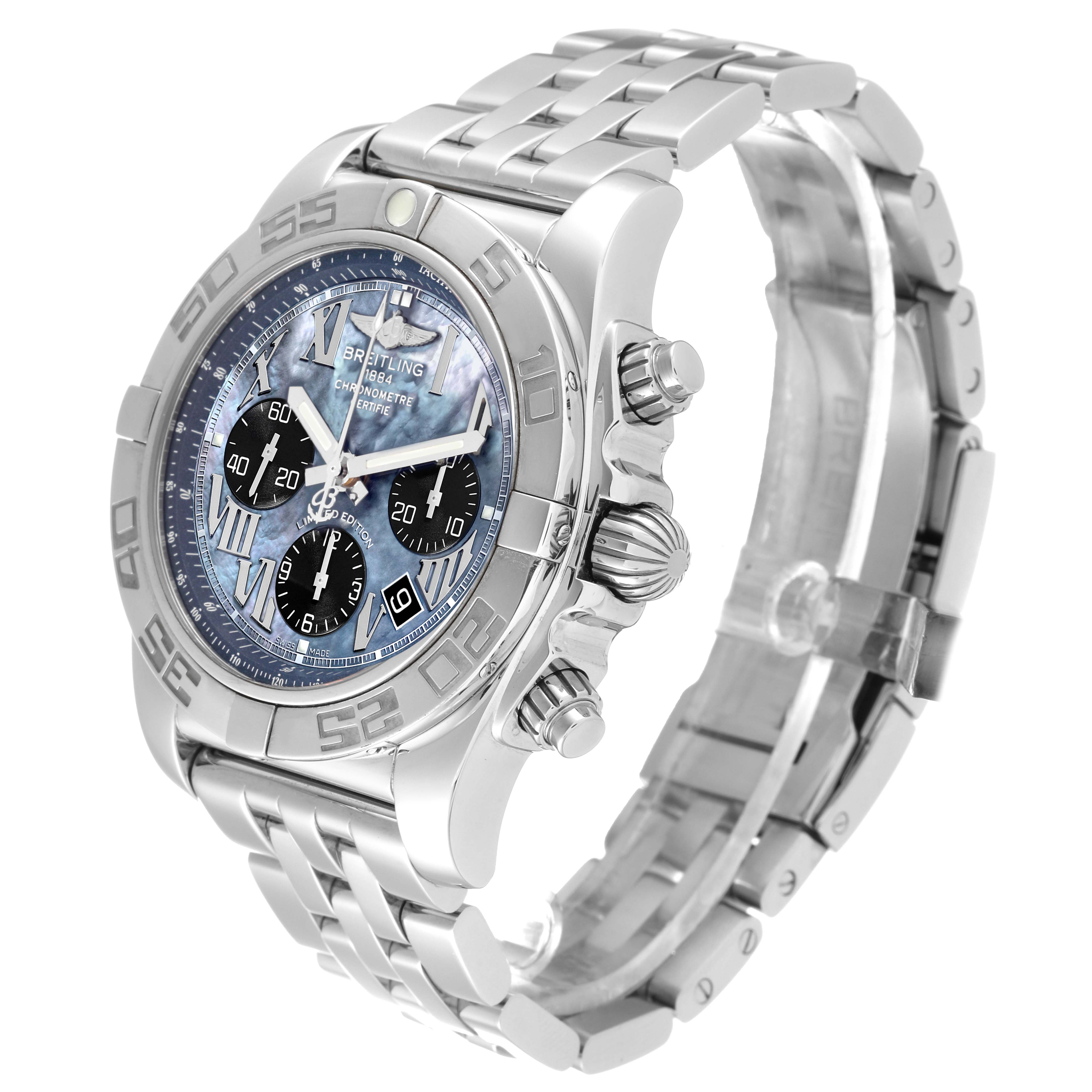 This is a Breitling Limited Series watch shown at a three-quarter angle, highlighting its face, band, and side buttons.