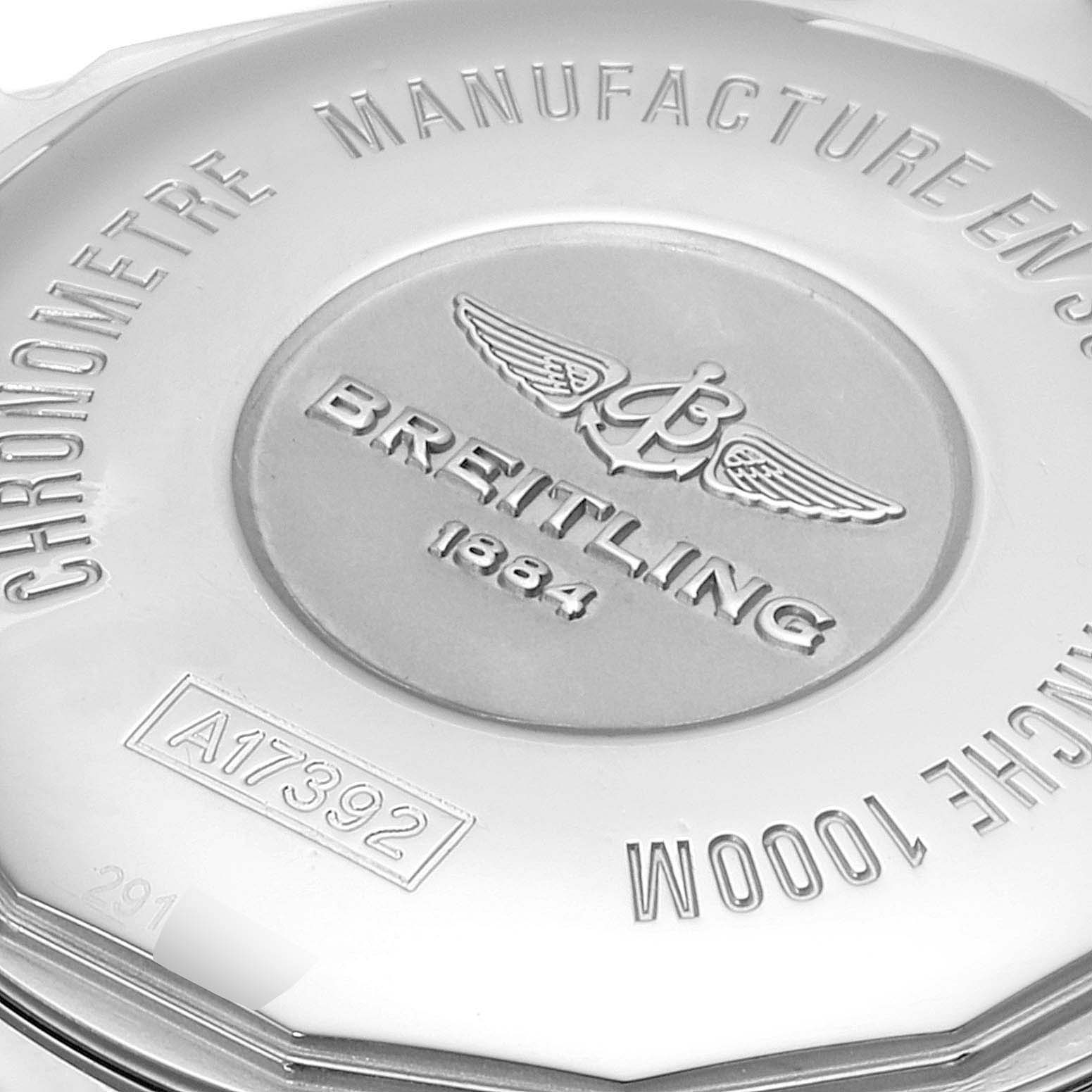 The image shows the case back of a Breitling Superocean A17392D8/C910 Men's Stainless Steel Black Dial A17392D8/C910 Men's Stainless Steel Black Dial watch, highlighting its engravings and model number A17392.