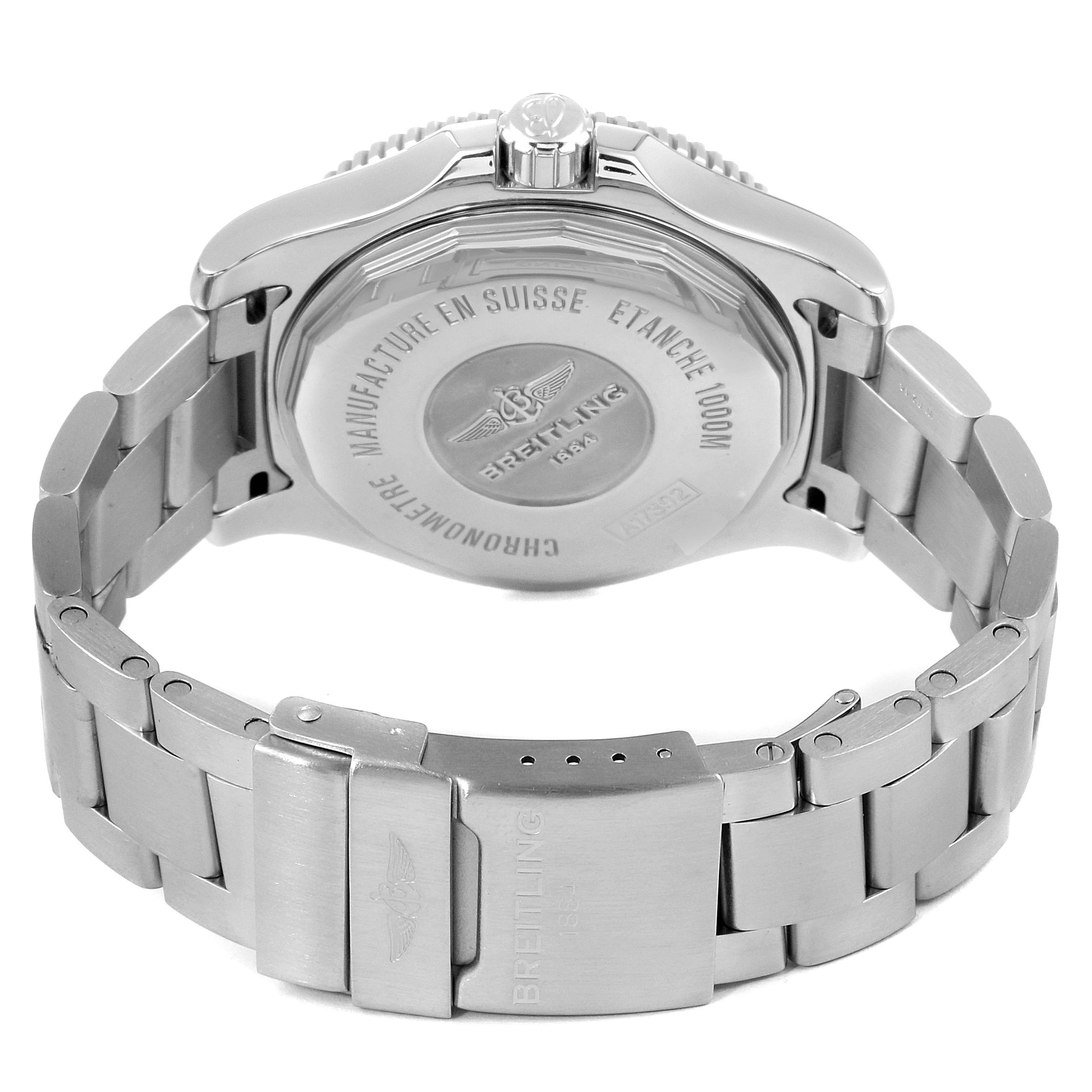 This image shows the back case and bracelet of a Breitling Superocean A17392D8/C910 Men's Stainless Steel Black Dial A17392D8/C910 Men's Stainless Steel Black Dial watch from a rear angle.