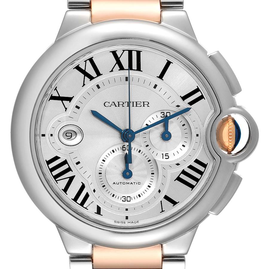 Cartier Ballon Bleu Chronograph Steel Rose Gold Mens Watch W6920063 SwissWatchExpo