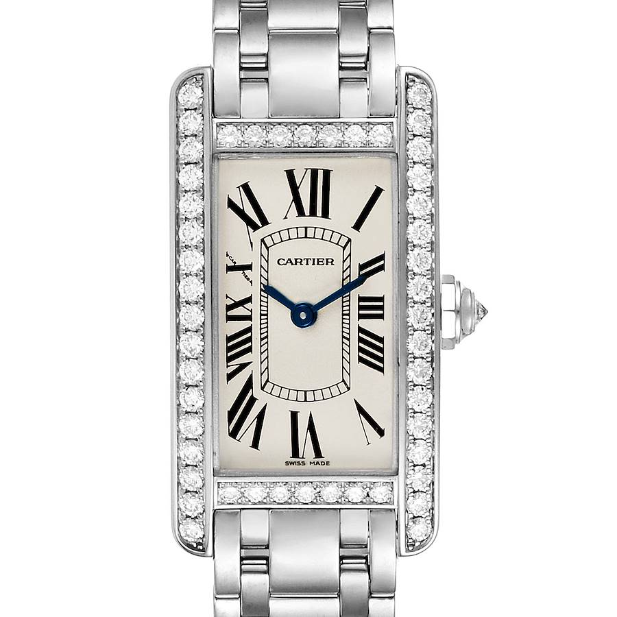 Cartier Tank Americaine 18K White Gold Diamond Ladies Watch WB7073L1 SwissWatchExpo
