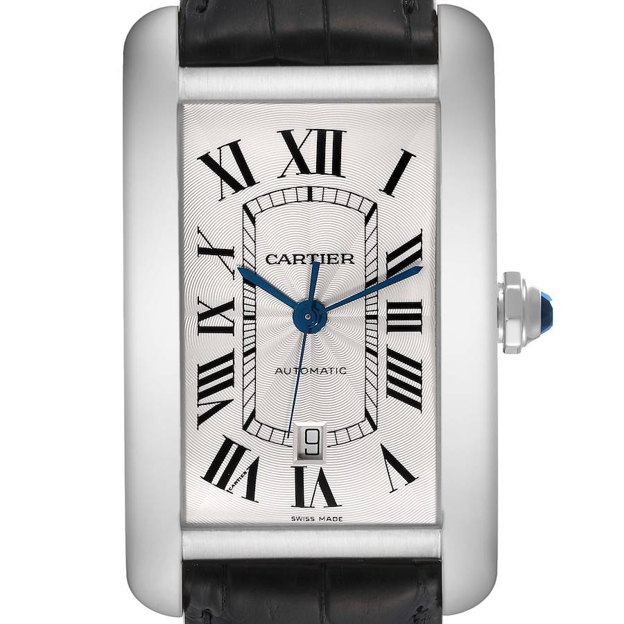 Cartier Tank Americaine XL 18K White Gold Mens Watch W2609956 Box Papers SwissWatchExpo
