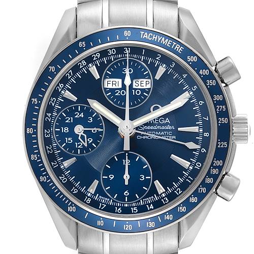 Photo of Omega Speedmaster Day Date Blue Dial Chronograph Steel Mens Watch 3222.80.00 Box Card