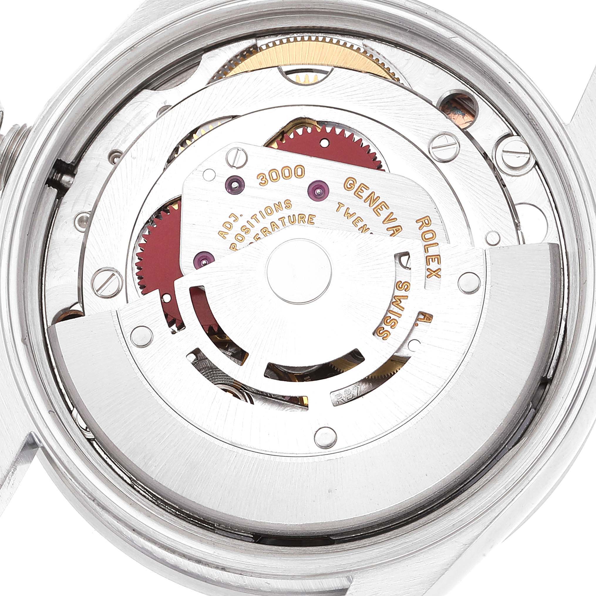 This image shows the internal mechanism and movement of the Rolex Air-King 14010 Men's Stainless Steel Pink Dial 14010 Men's Stainless Steel Pink Dial watch.