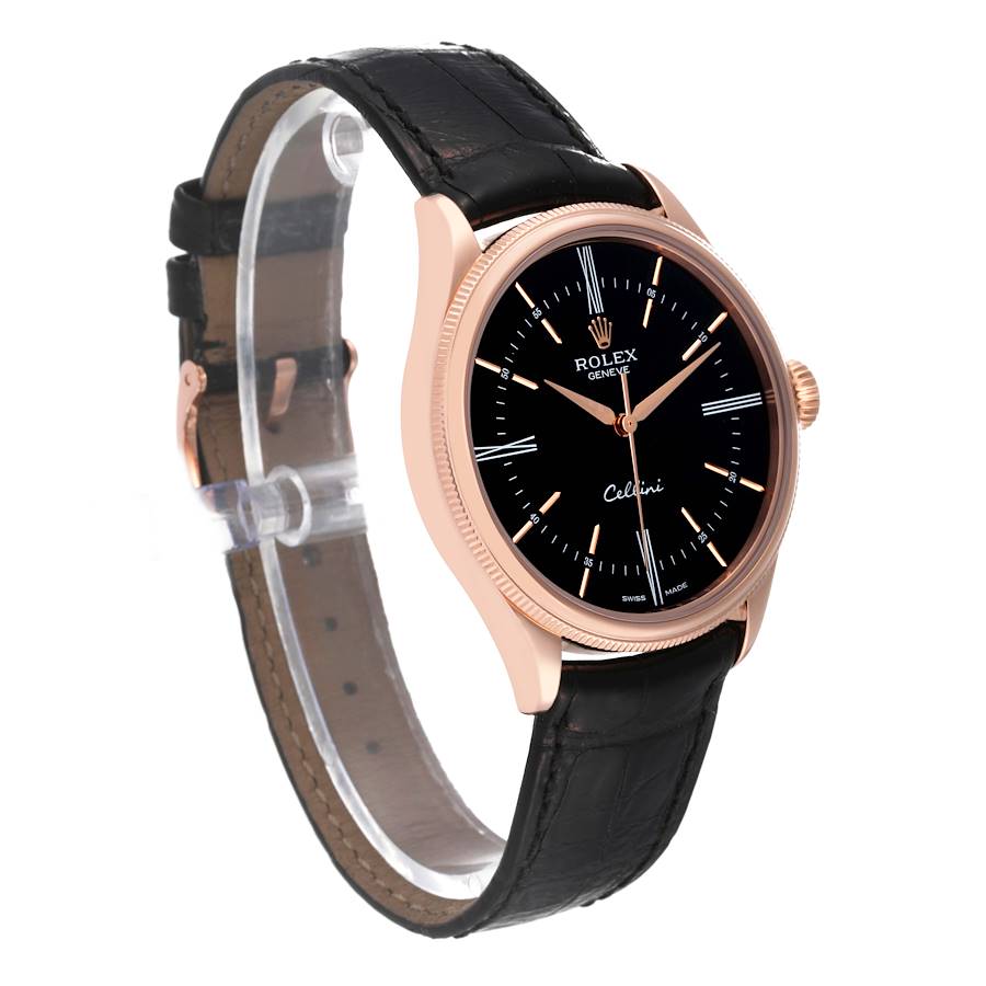 Rolex Cellini Time Rose Gold Black Dial Mens Watch 50505 Card