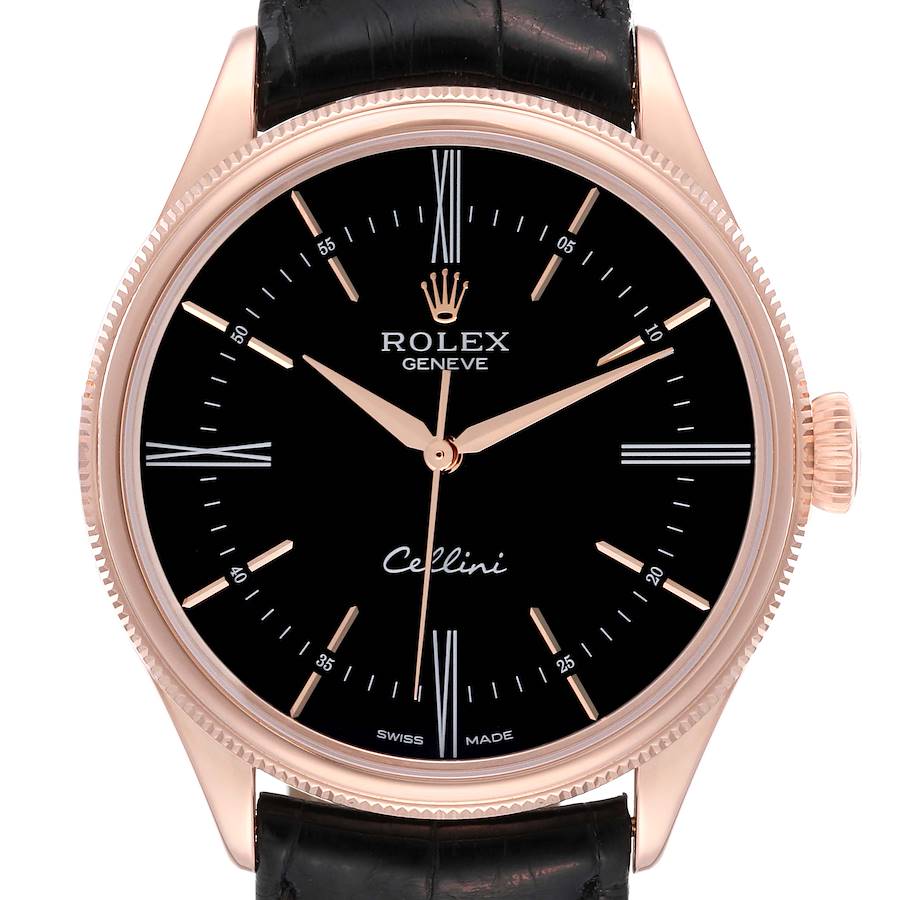 Rolex Cellini Time Rose Gold Black Dial Mens Watch 50505 Card SwissWatchExpo