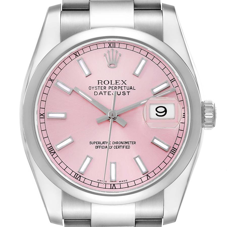 Rolex Datejust 36 Pink Baton Dial Steel Mens Watch 116200 SwissWatchExpo