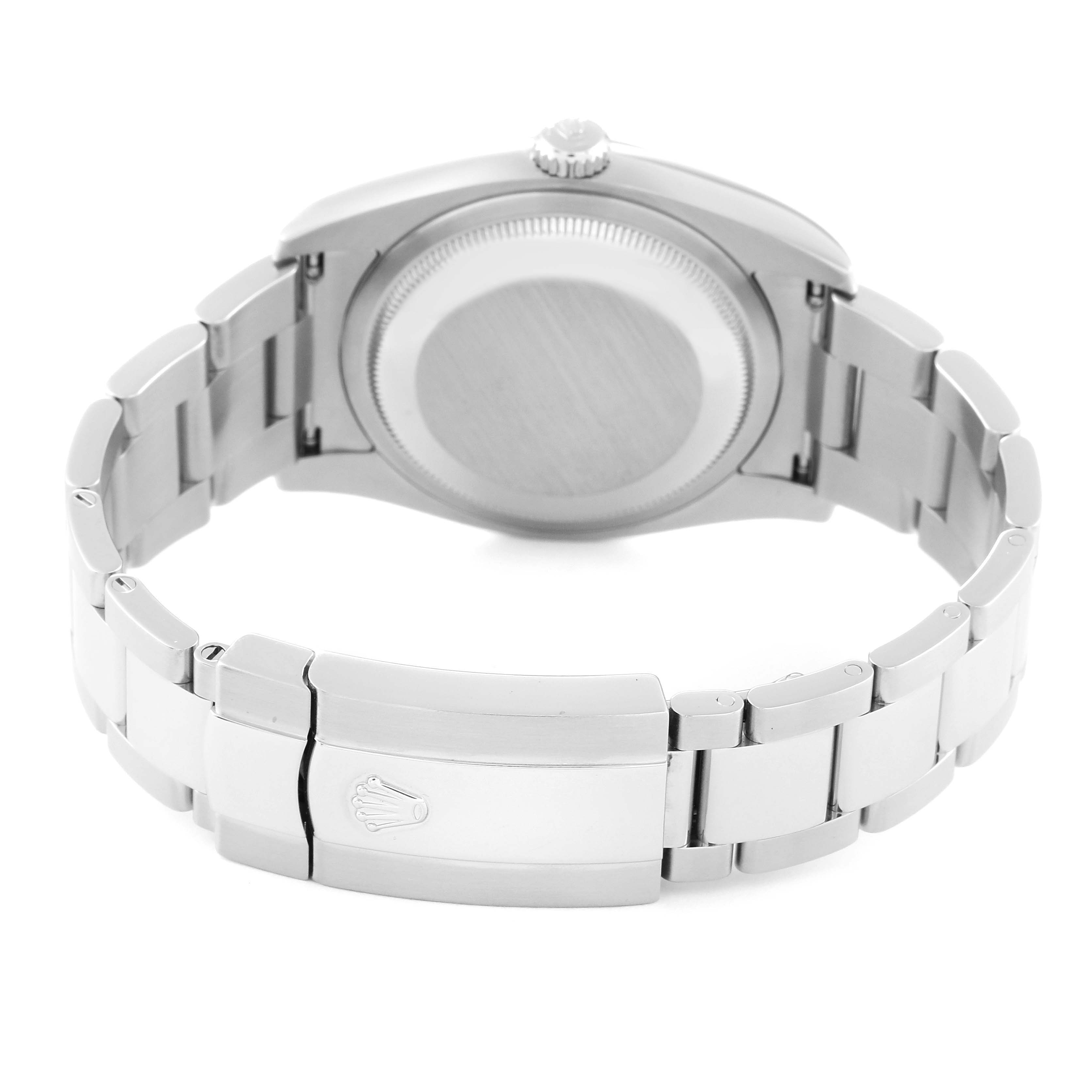 This image shows the back and bracelet clasp of a Rolex Datejust 116200 Men's Stainless Steel Pink Dial 116200 Men's Stainless Steel Pink Dial watch from a rear angle.