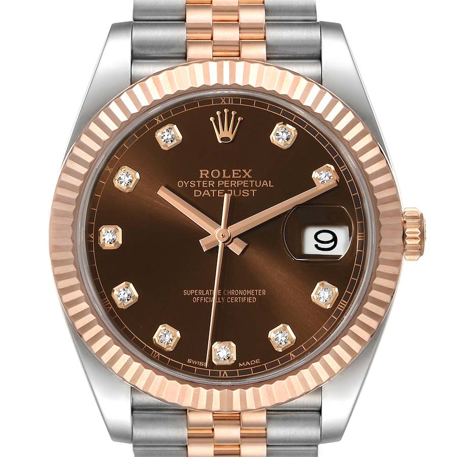 Rolex Datejust 41 Steel Everose Gold Chocolate Diamond Dial Watch 126331 SwissWatchExpo