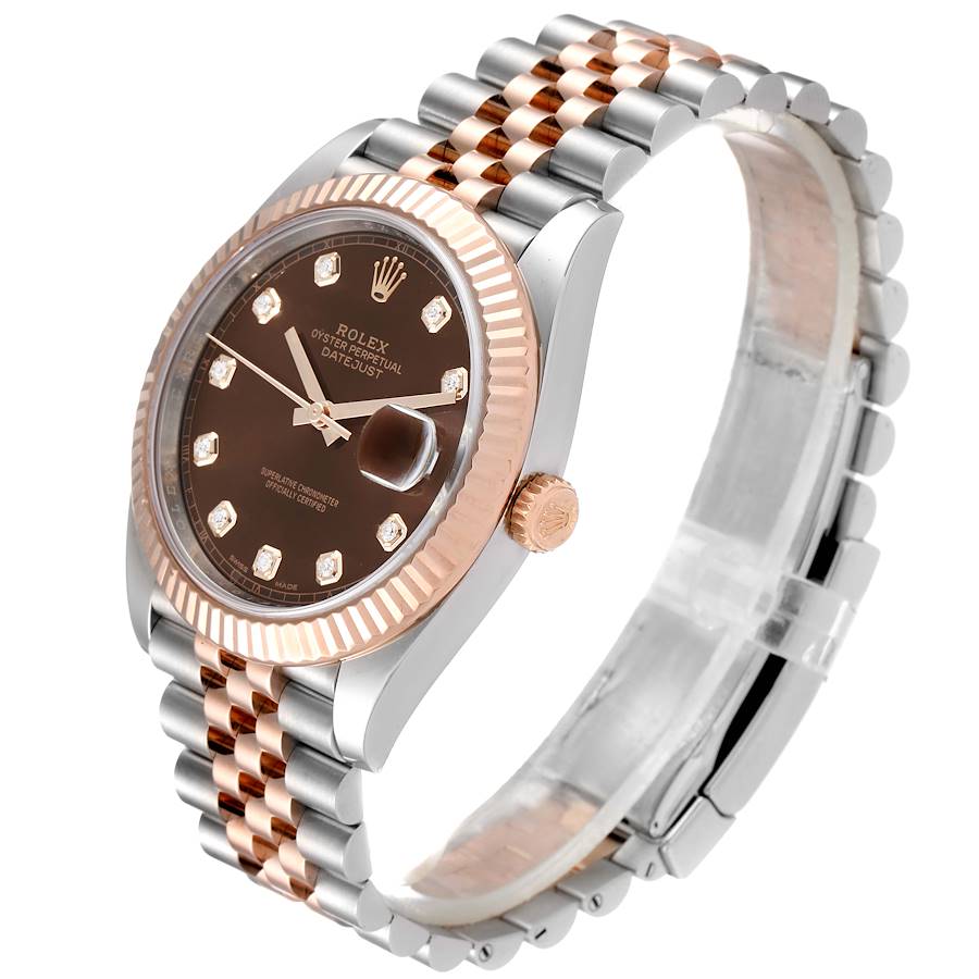Rolex Datejust 41 Steel Everose Gold Chocolate Diamond Dial Watch