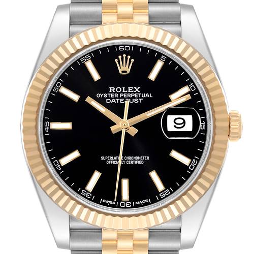 Photo of Rolex Datejust 41 Steel Yellow Gold Black Dial Mens Watch 126333 Box Card