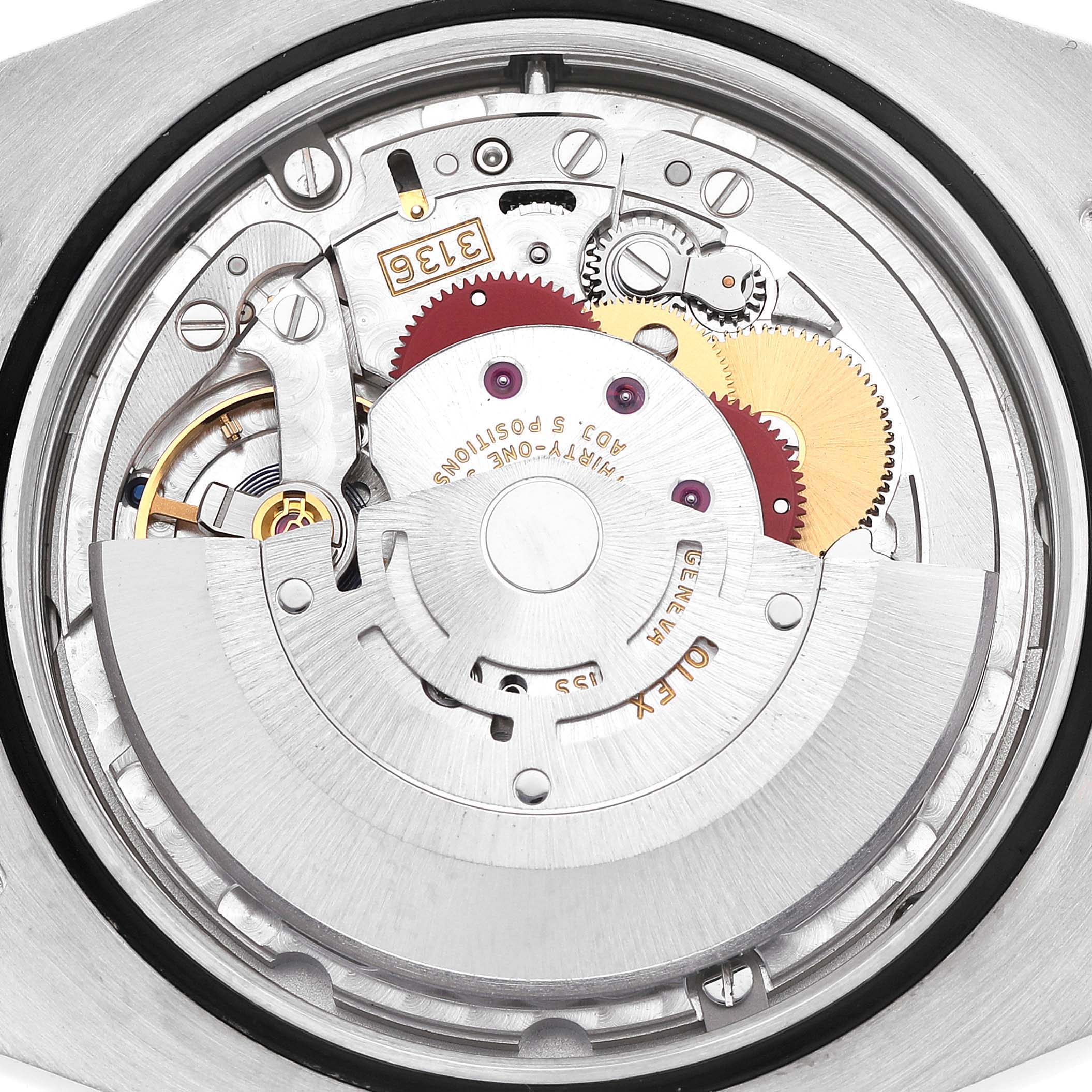 The image shows the internal mechanism of the Rolex Datejust 41 116333 Men's Stainless Steel Champagne Dial watch from a top-down angle, highlighting gears and movement components.
