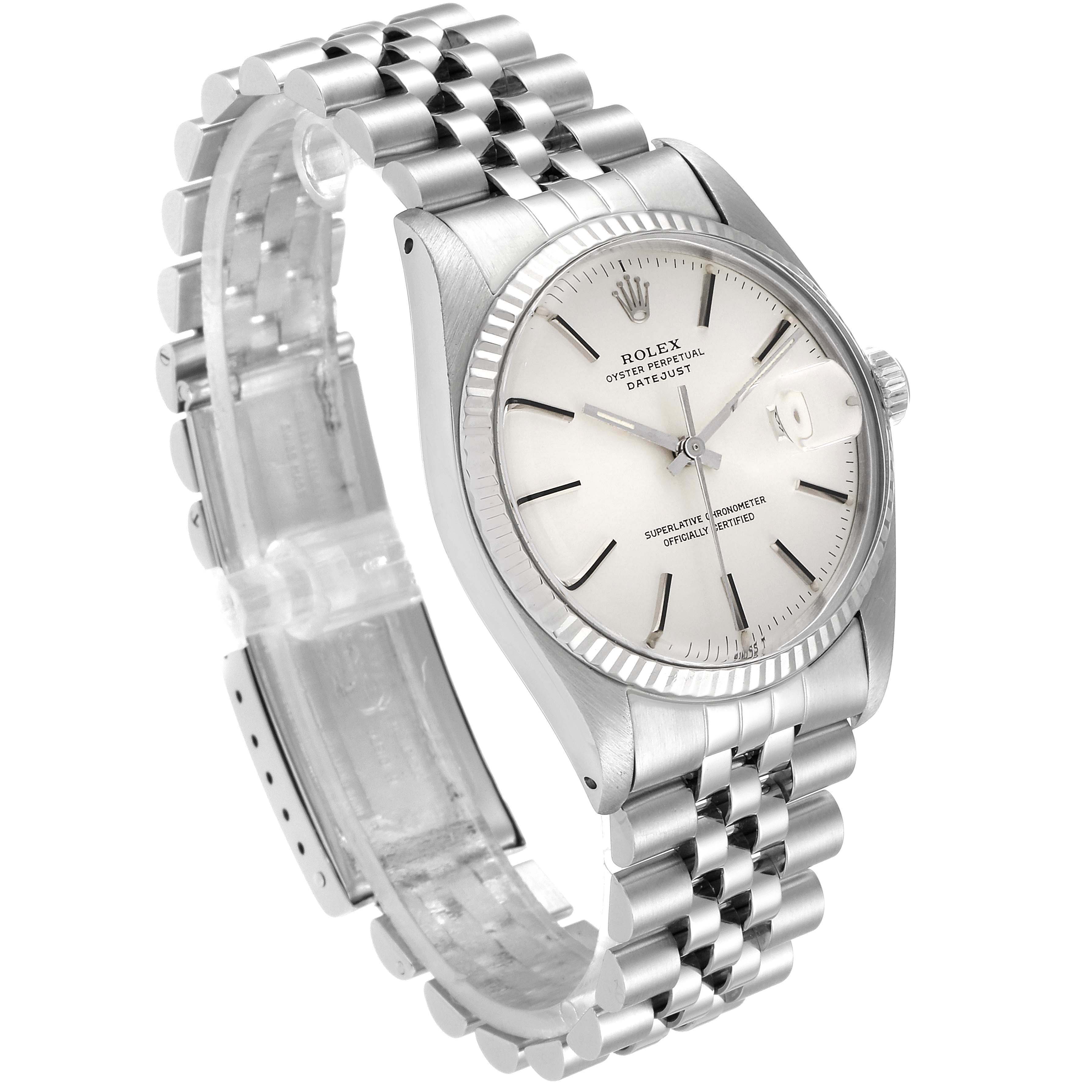 The Rolex Vintage Collection 16014 Men
s Stainless Steel Silver Dial 16014 Men
s Stainless Steel Silver Dial watch is shown at a three-quarter angle, displaying the face, crown, and stainless steel bracelet.