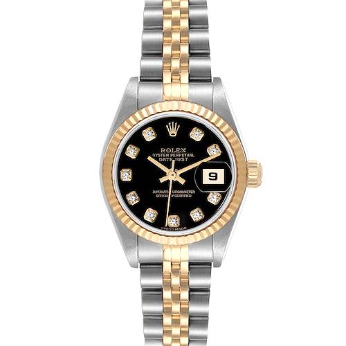 Photo of Rolex Datejust Steel Yellow Gold Black Diamond Dial Watch 79173 Box Papers
