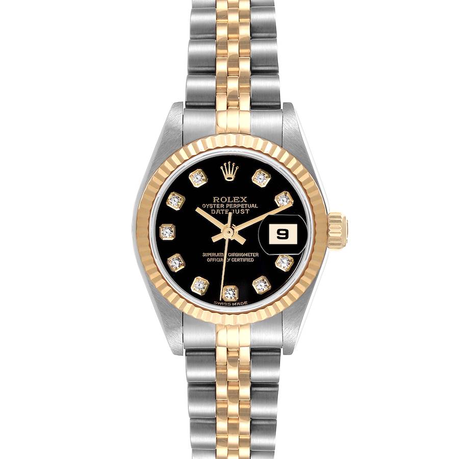 Rolex Datejust Steel Yellow Gold Black Diamond Dial Watch 79173 Box Papers SwissWatchExpo