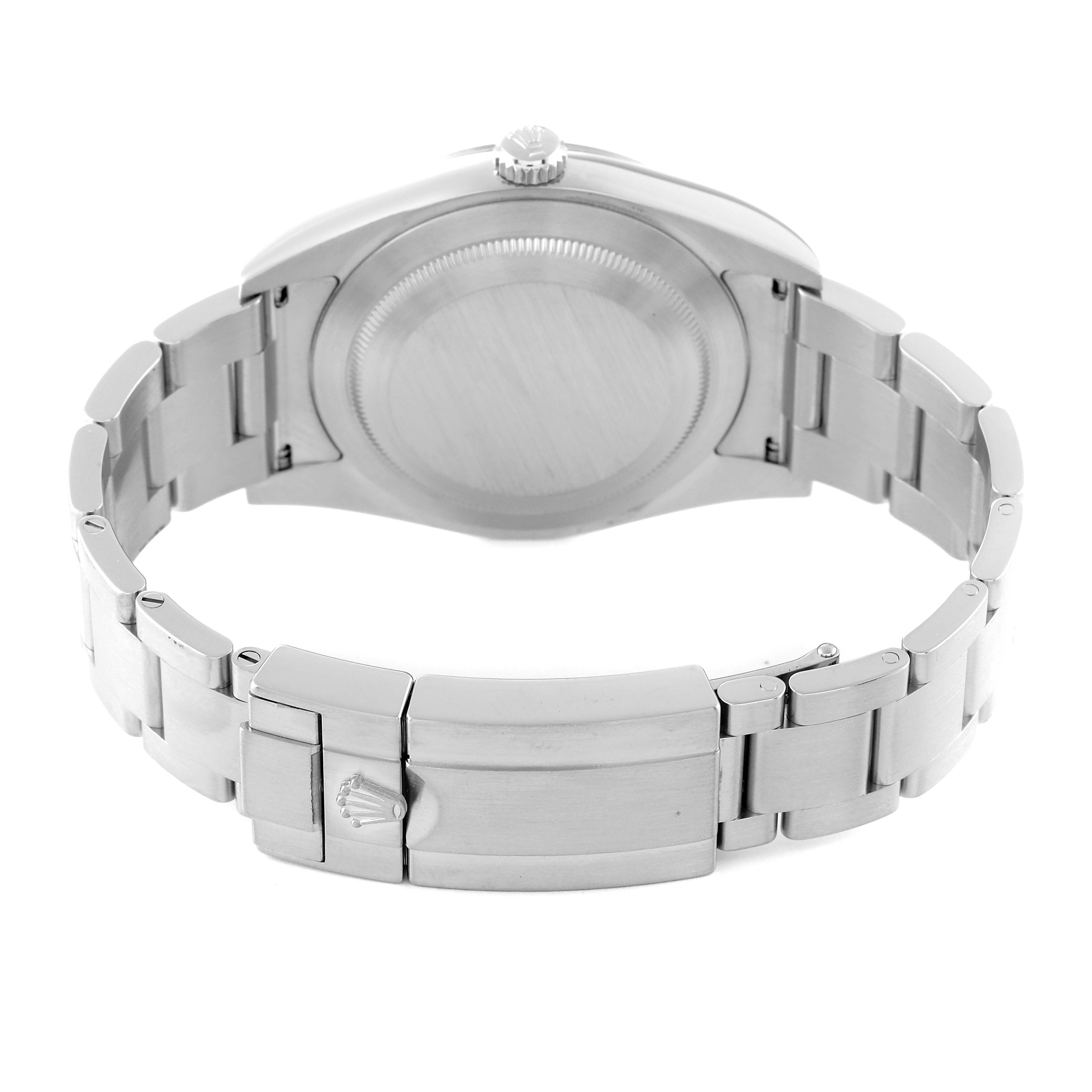 The image shows the back view of the Rolex Explorer 214270 Men's Stainless Steel Black Dial 214270 Men's Stainless Steel Black Dial watch, highlighting the caseback and stainless steel bracelet.