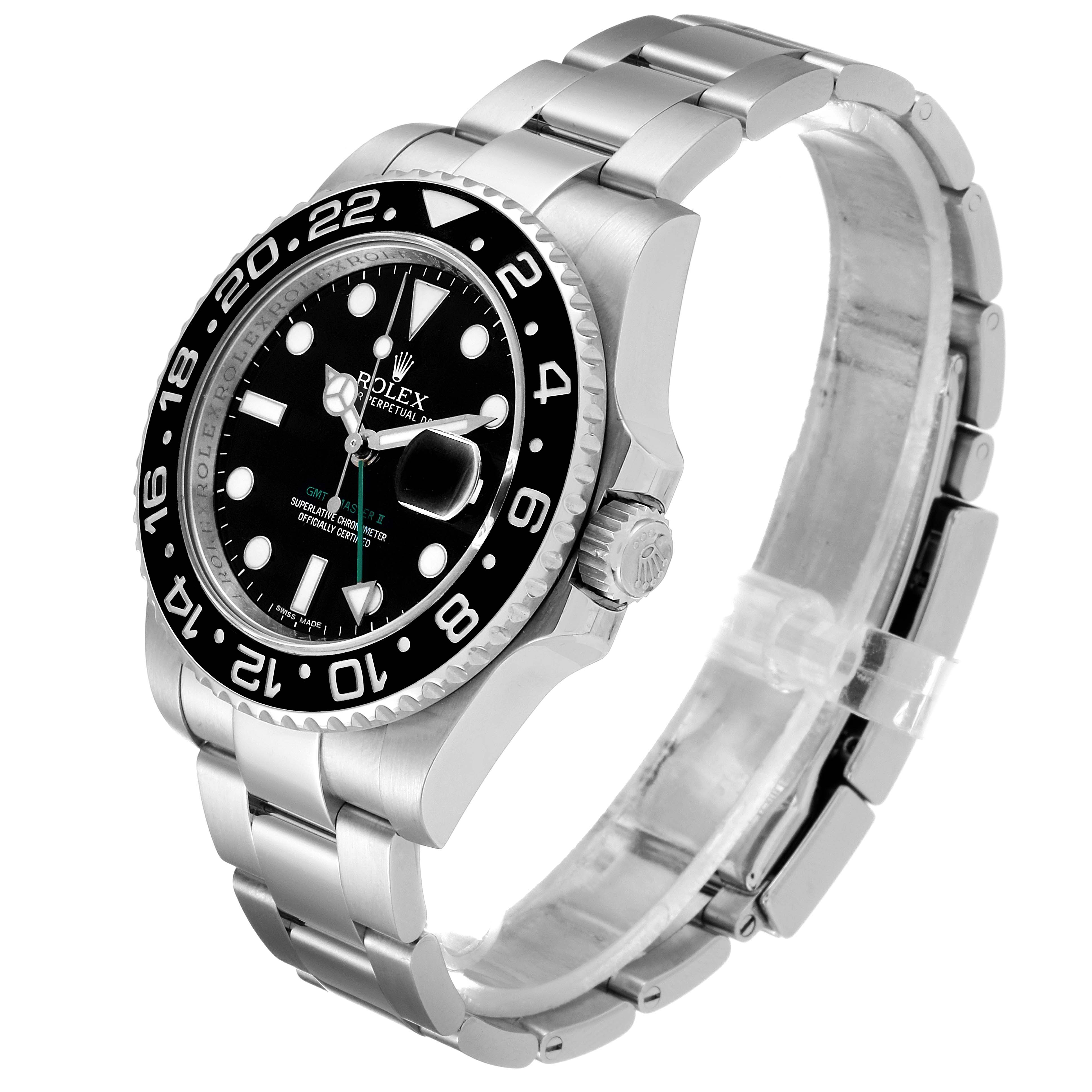 The Rolex GMT-Master 116710 Men
s Stainless Steel Black Dial 116710 Men
s Stainless Steel Black Dial watch is shown at a slight angle, displaying the dial, bezel, crown, and part of the bracelet.