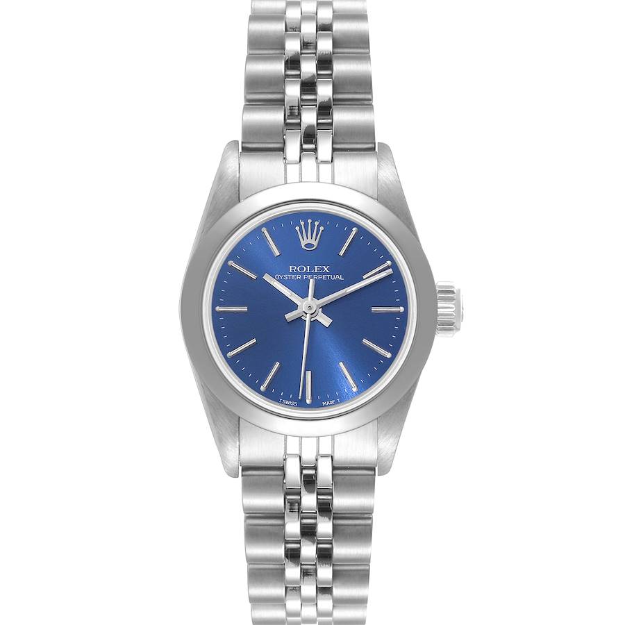 Rolex Oyster Perpetual Nondate Ladies Blue Dial Steel Watch 67180 Box Papers SwissWatchExpo