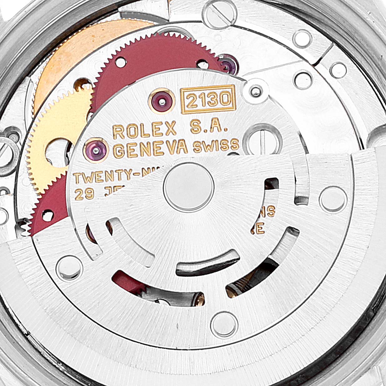 This image shows the internal mechanism and movement of the Rolex Oyster Perpetual 67180 Women
s Stainless Steel Blue Dial 67180 Women
s Stainless Steel Blue Dial watch model.