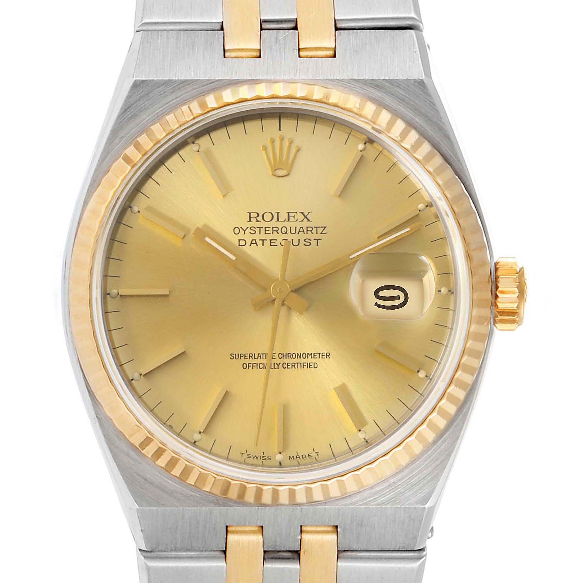Rolex Oysterquartz Datejust 36mm Steel Yellow Gold Mens Watch 17013