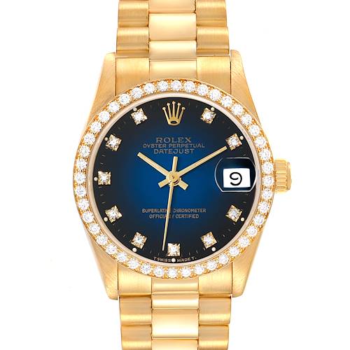 Photo of Rolex President Datejust Midsize Yellow Gold Diamond Ladies Watch 68288 Papers