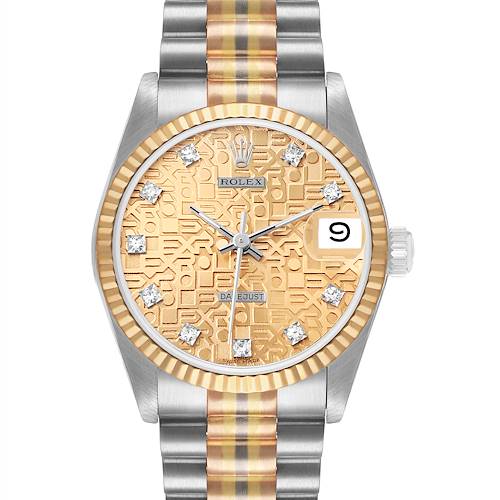 The Rolex President 68279 Women's White Gold Brown Dial model watch is shown from the front, featuring the dial, bezel, and part of the bracelet.