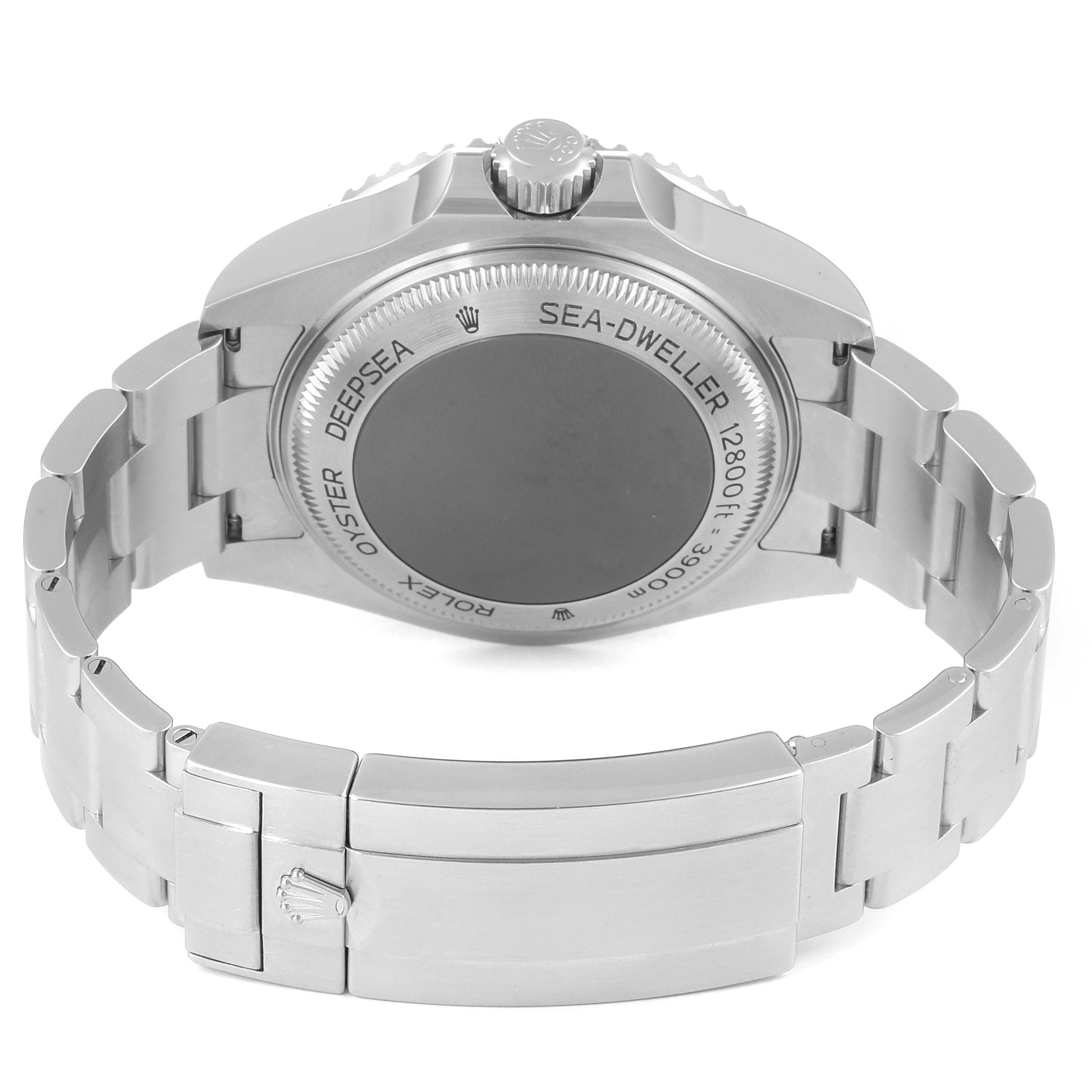 The image shows the back and bracelet of a Rolex Sea-Dweller 126660 Men
s Stainless Steel Black Dial 126660 Men
s Stainless Steel Black Dial model, displaying the case back and clasp.