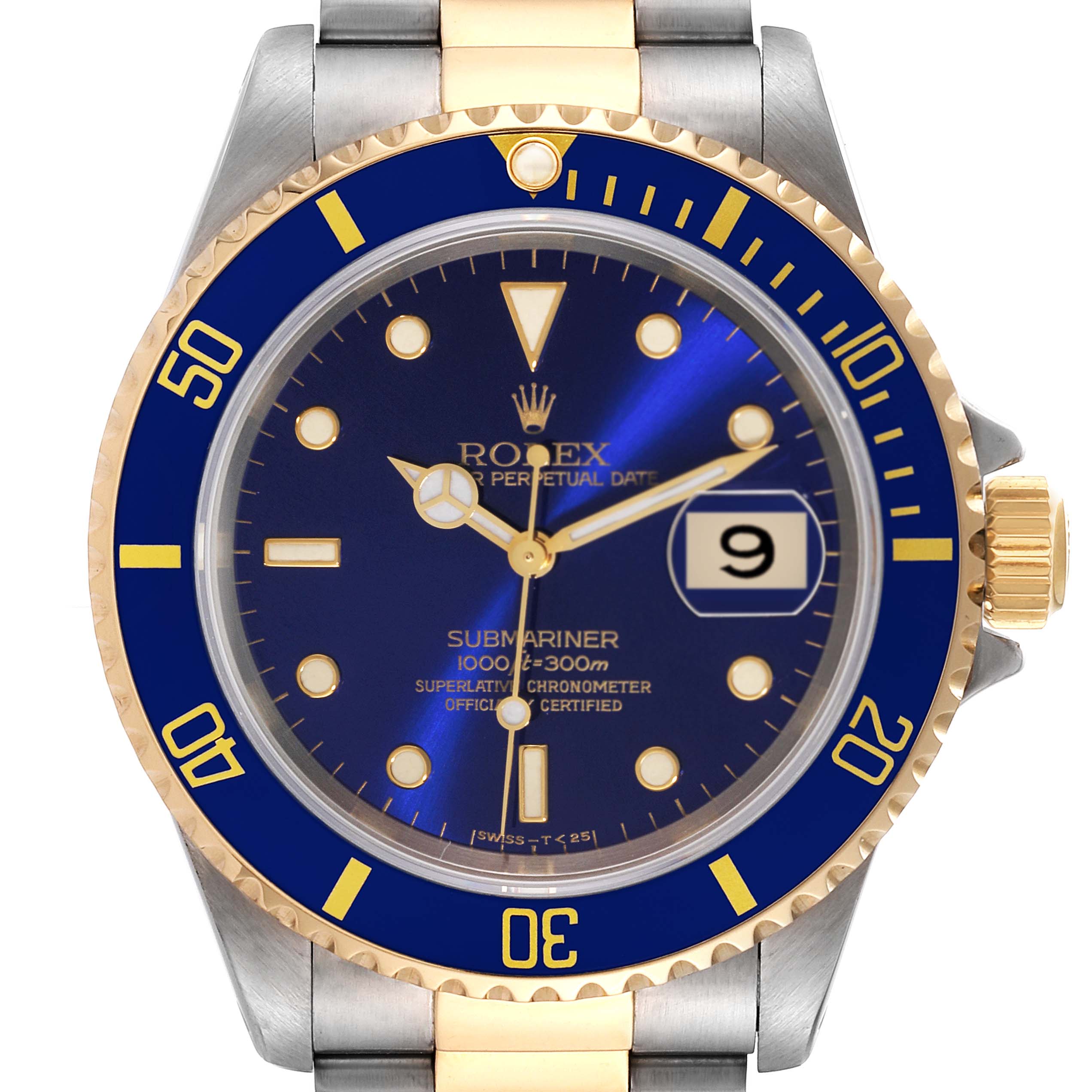 Rolex Submariner Blue Dial Steel Yellow Gold Mens Watch 16613